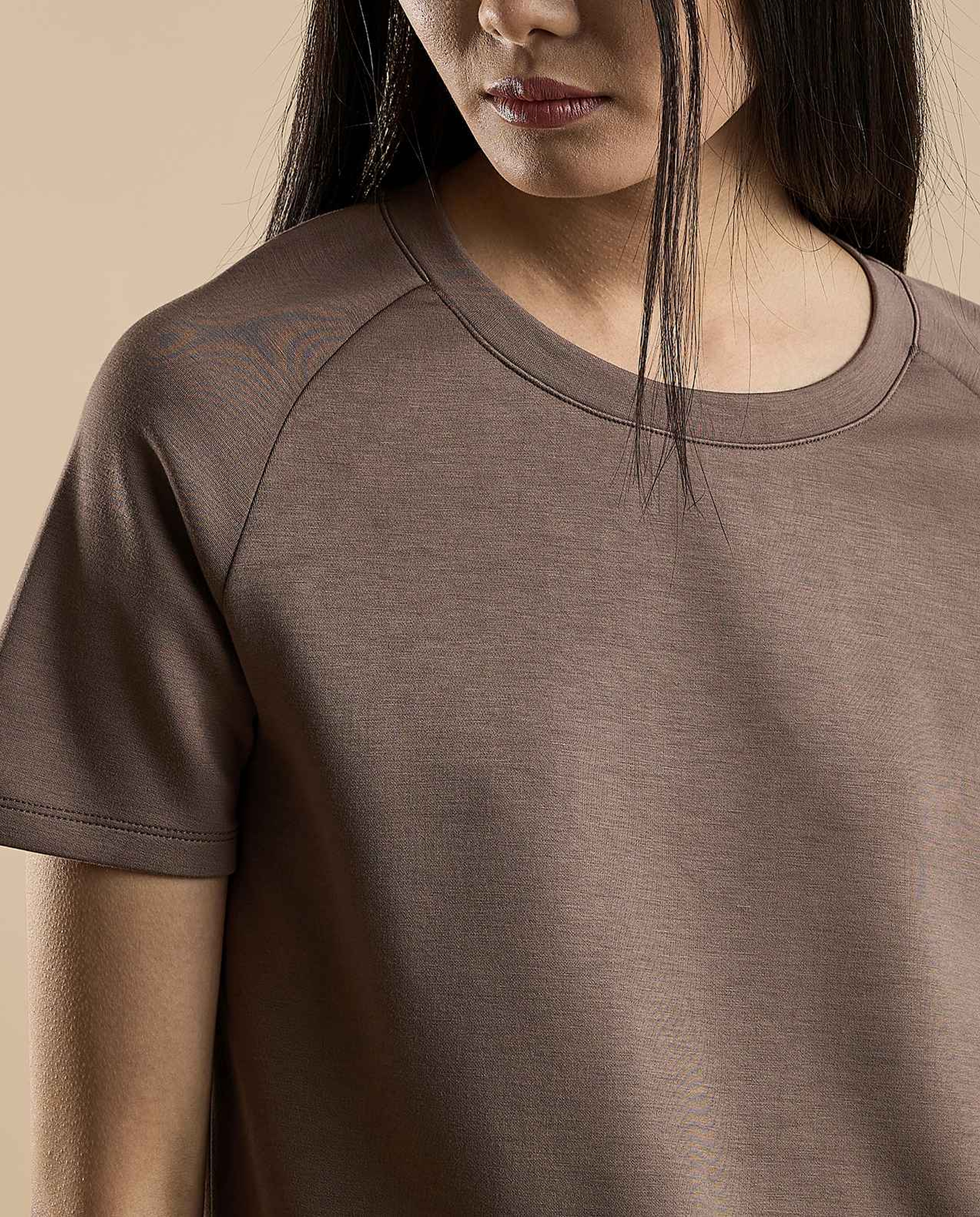 Solid T-Shirt with Crew Neck and Raglan Sleeves