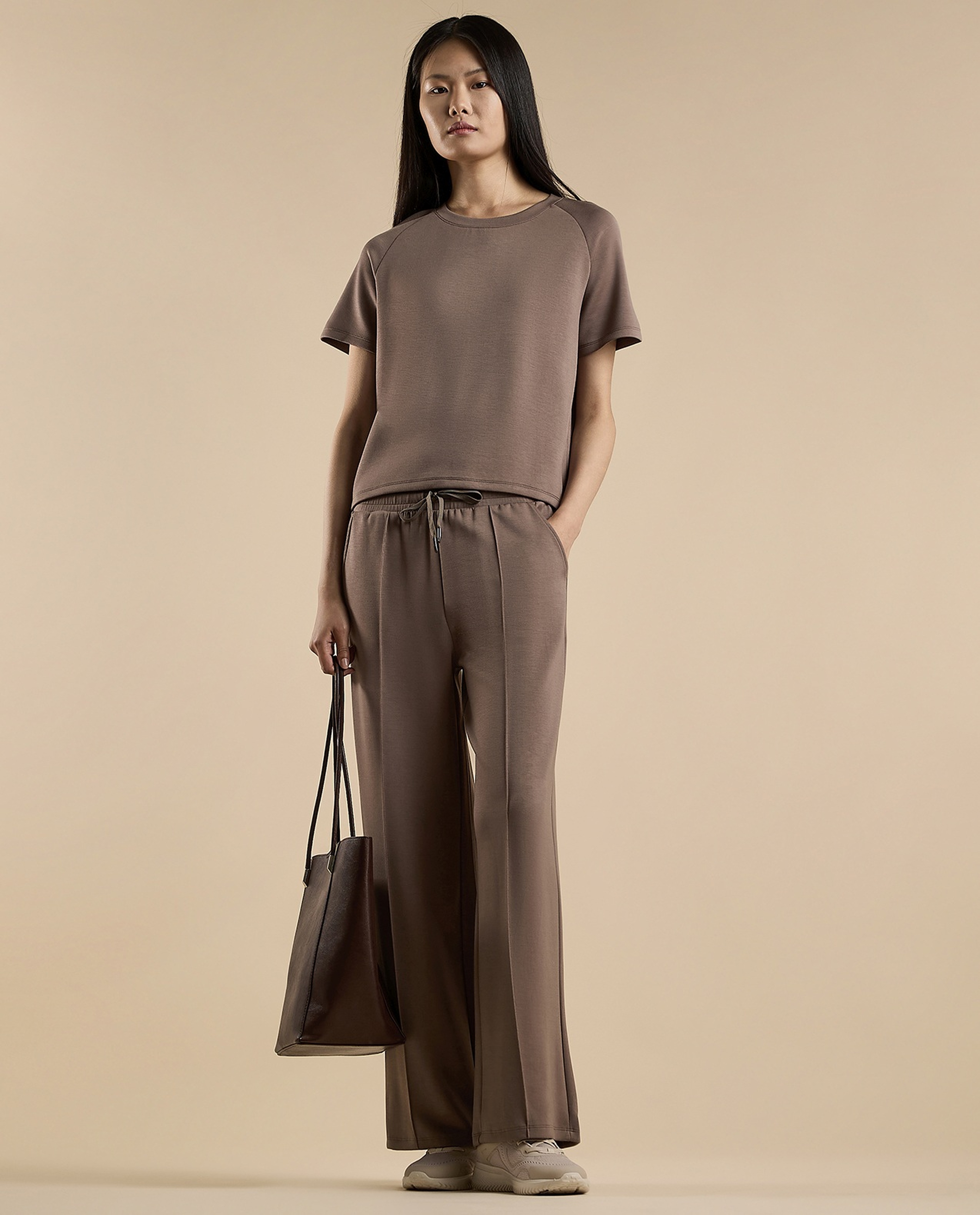 Solid T-Shirt with Crew Neck and Raglan Sleeves