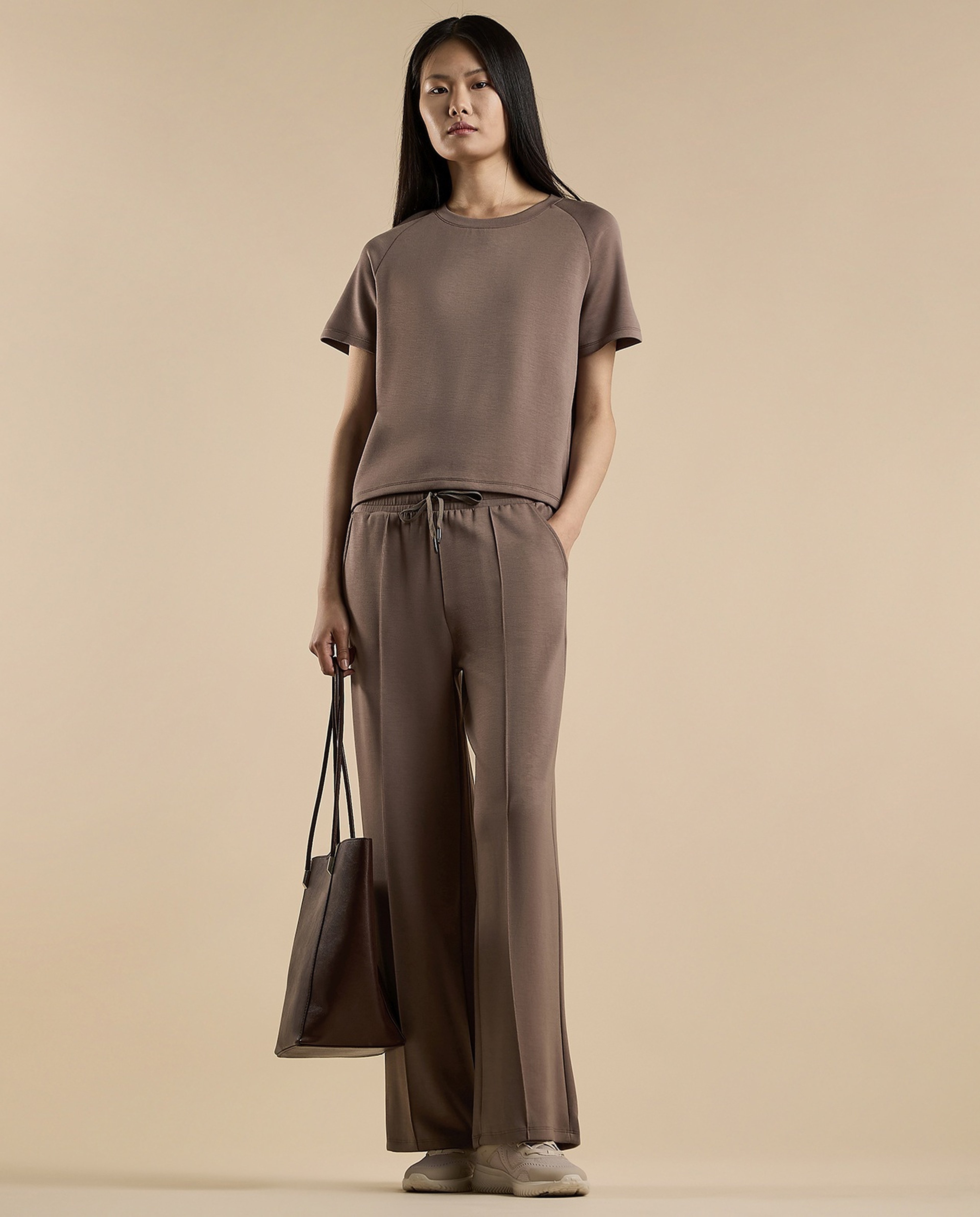 Solid T-Shirt with Crew Neck and Raglan Sleeves