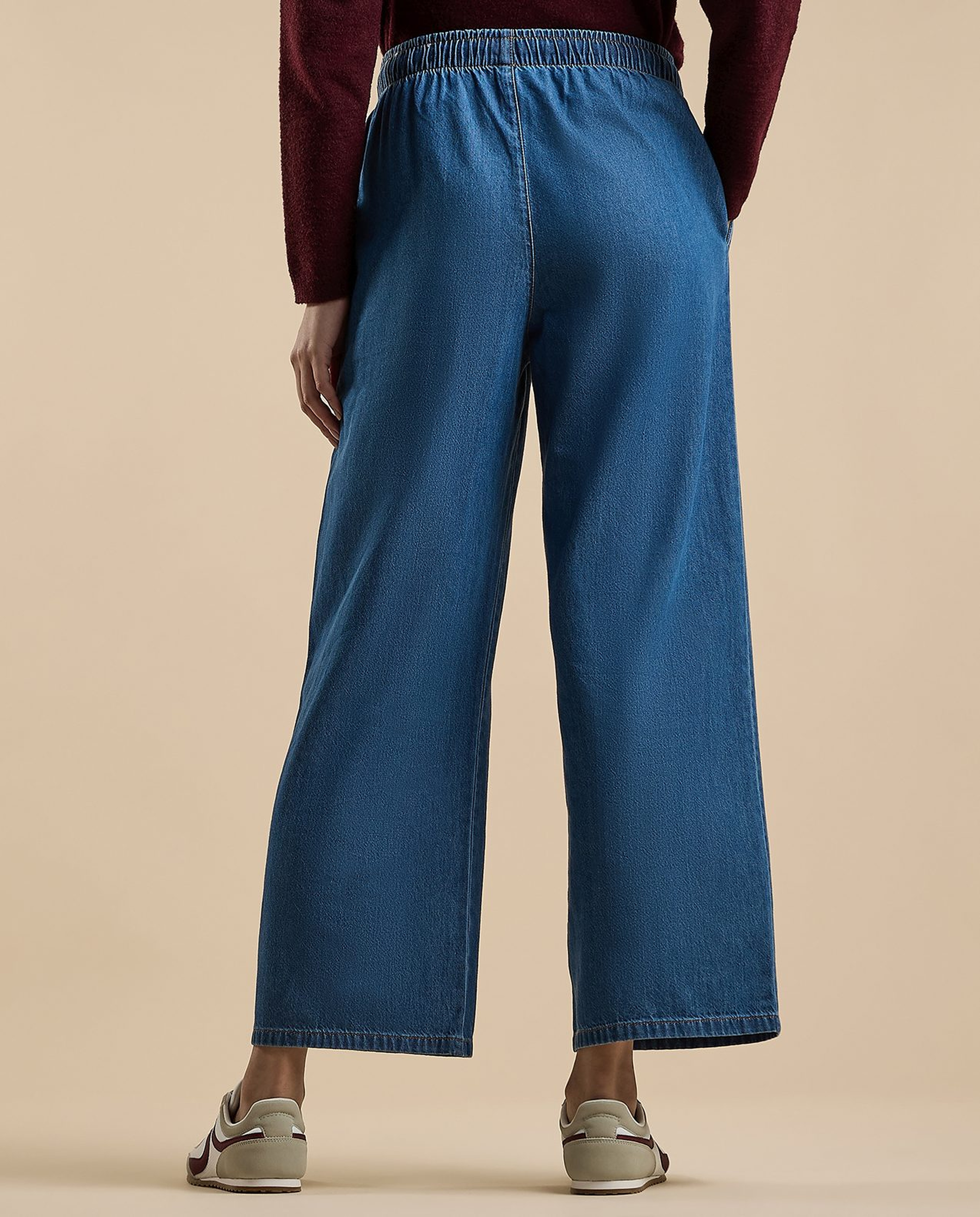 Faded Wide Leg Jeans with Drawstring Waist