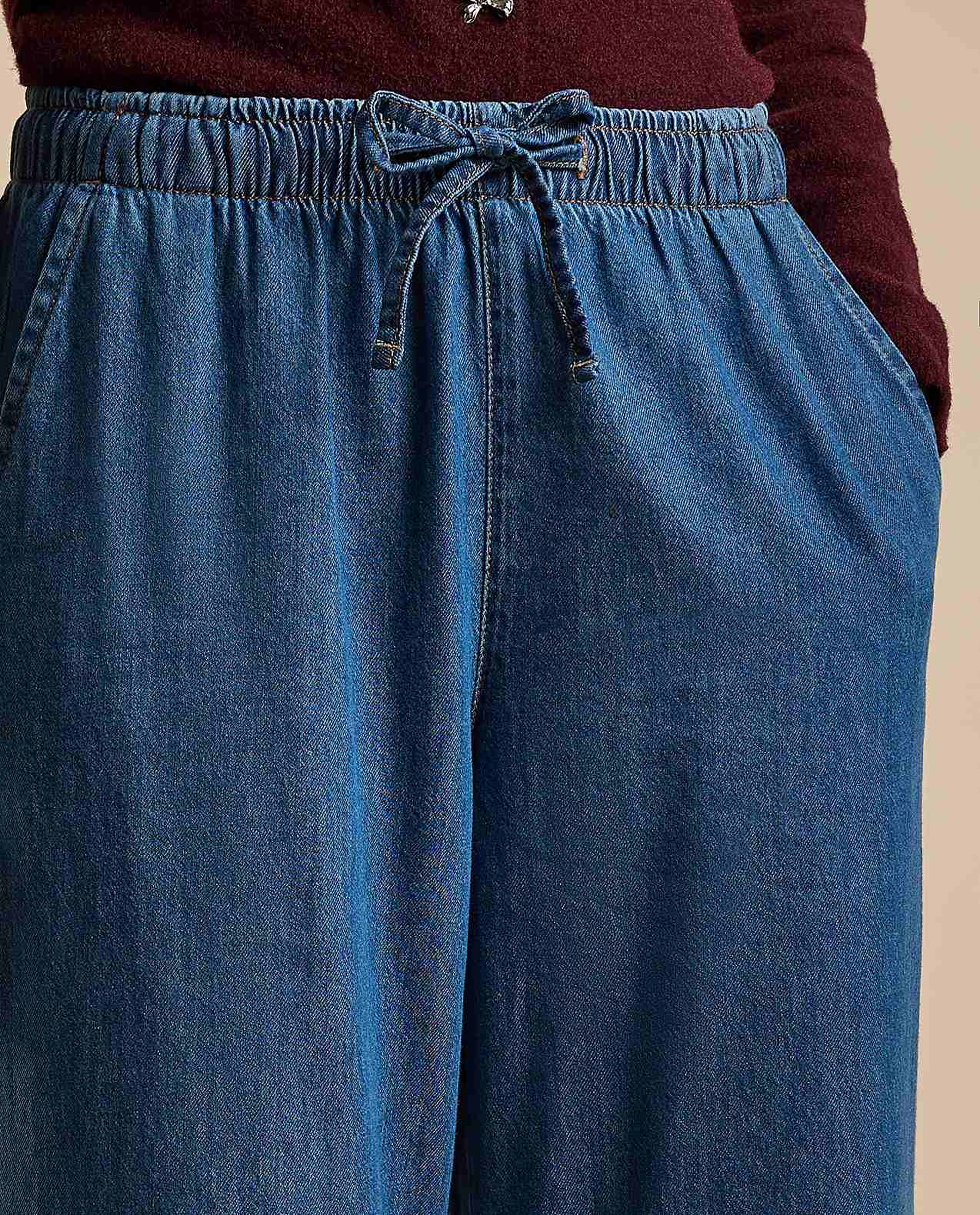 Faded Wide Leg Jeans with Drawstring Waist