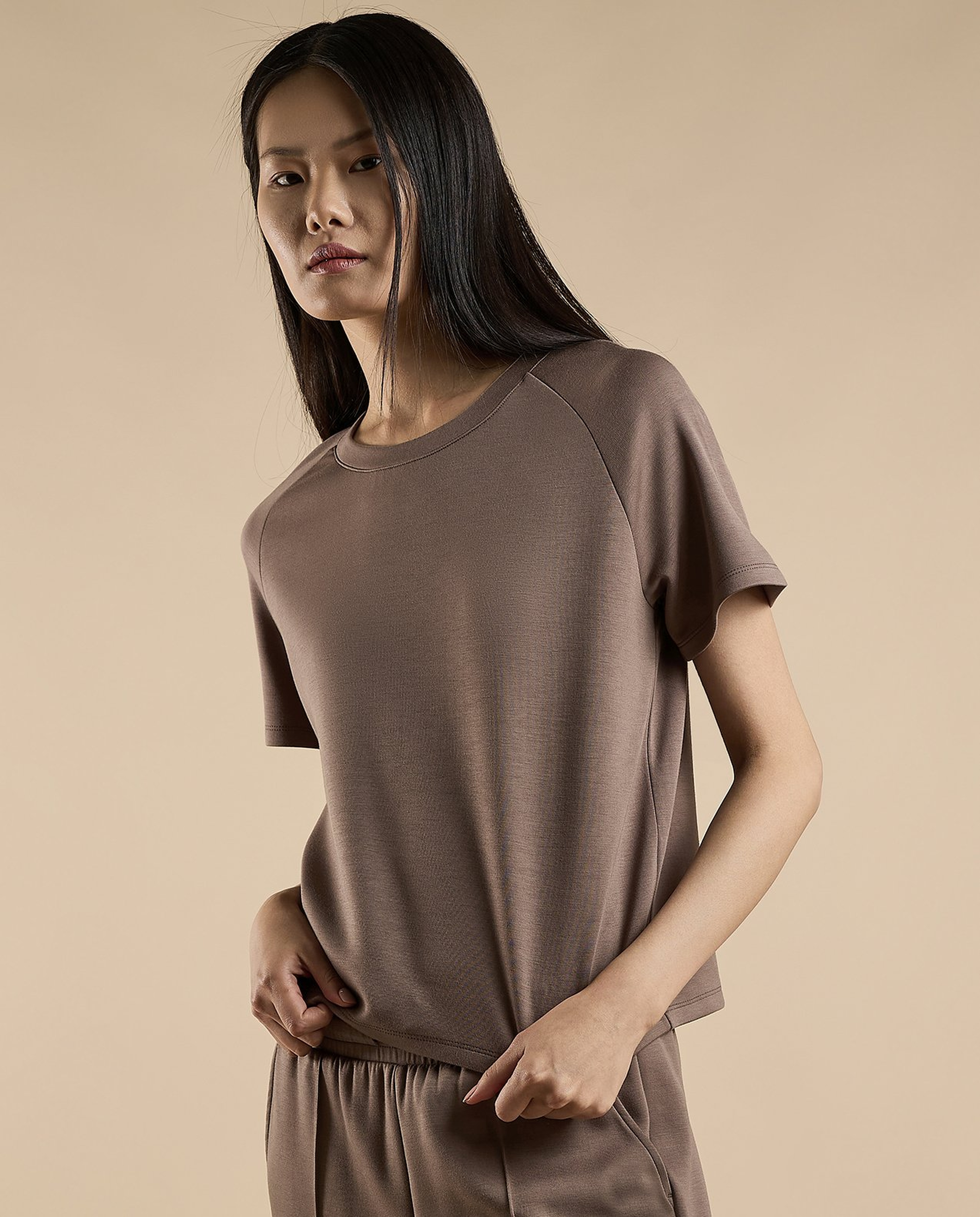 Solid T-Shirt with Crew Neck and Raglan Sleeves