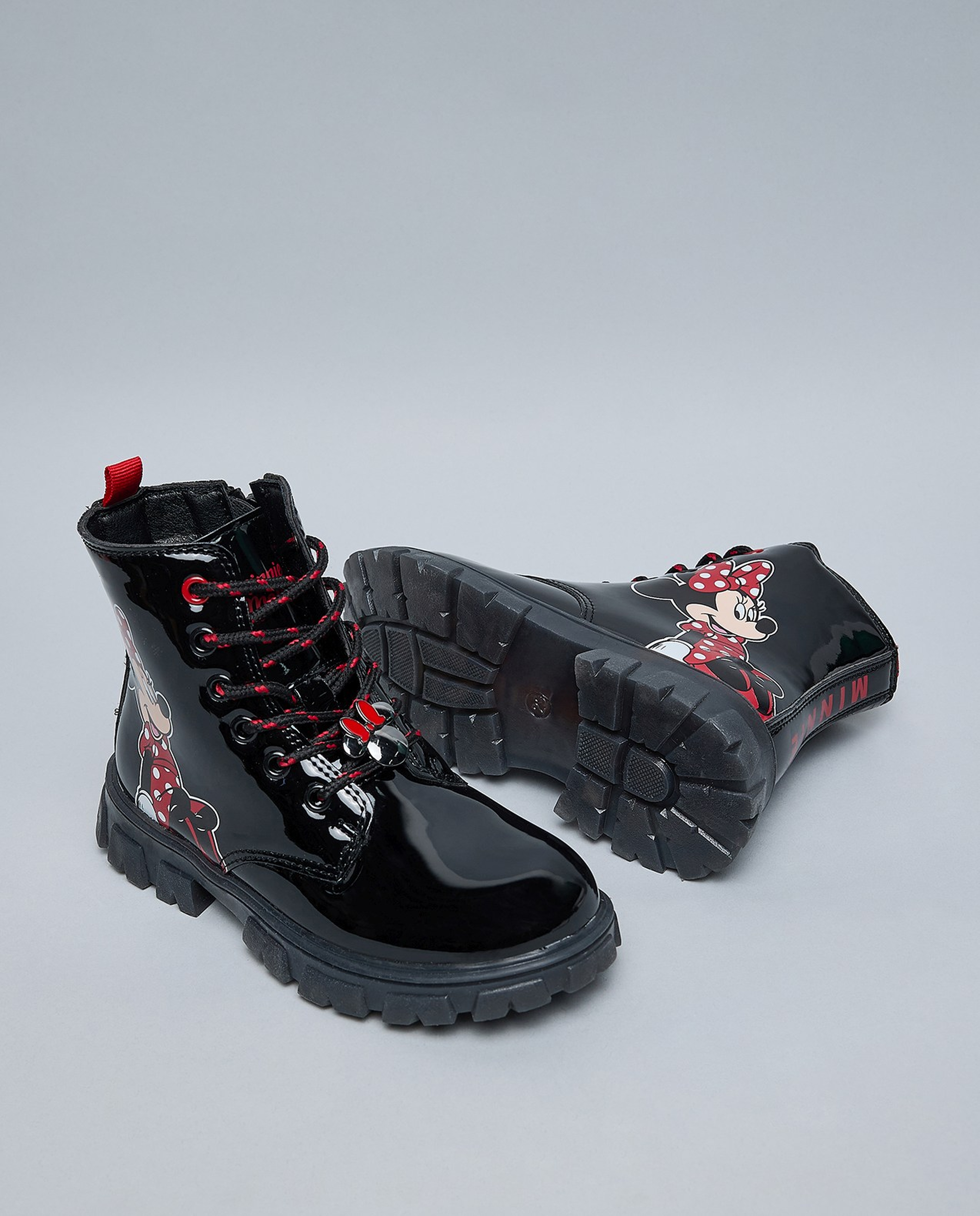 Minnie Mouse Printed Lace Up Ankle Boots