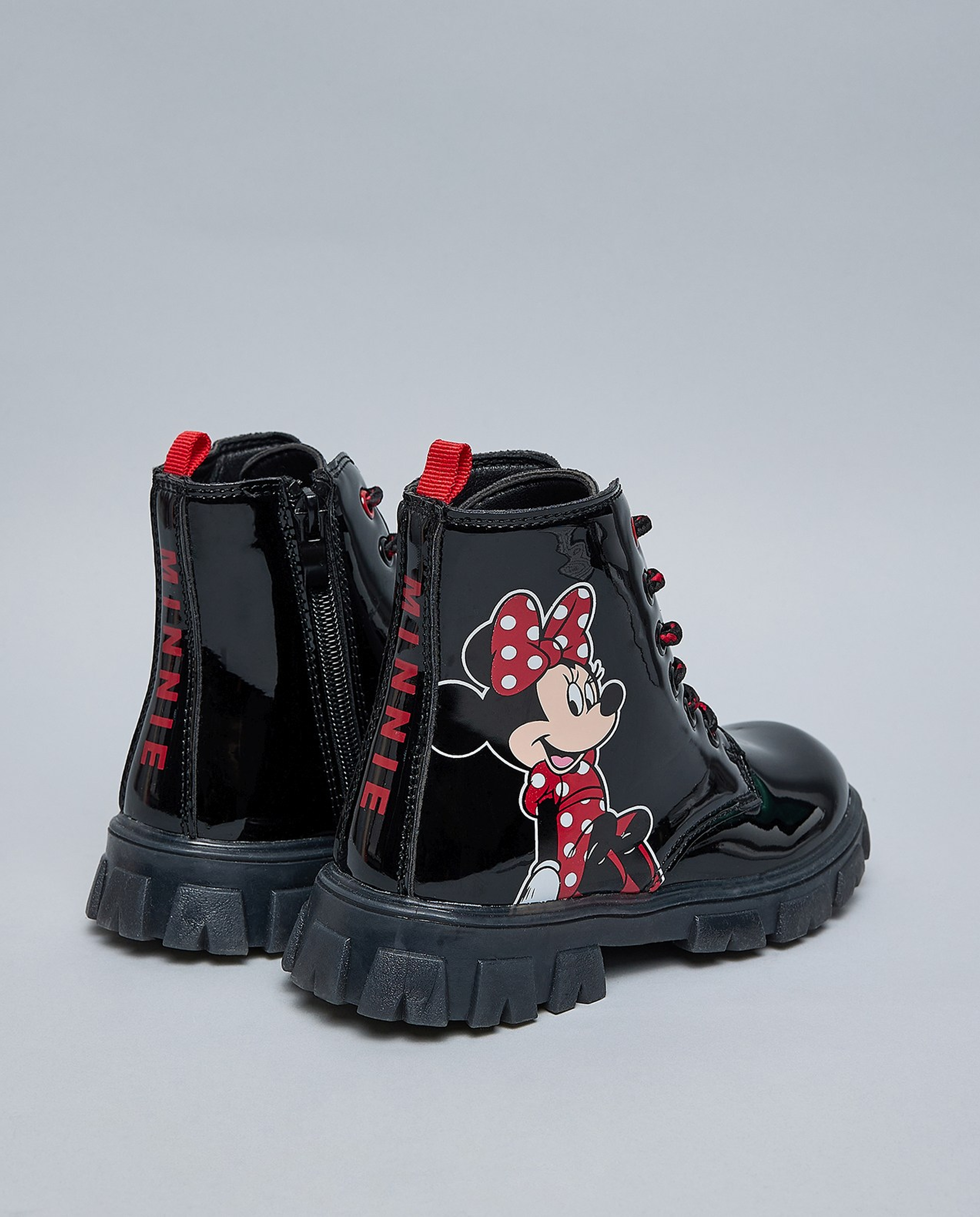 Minnie Mouse Printed Lace Up Ankle Boots