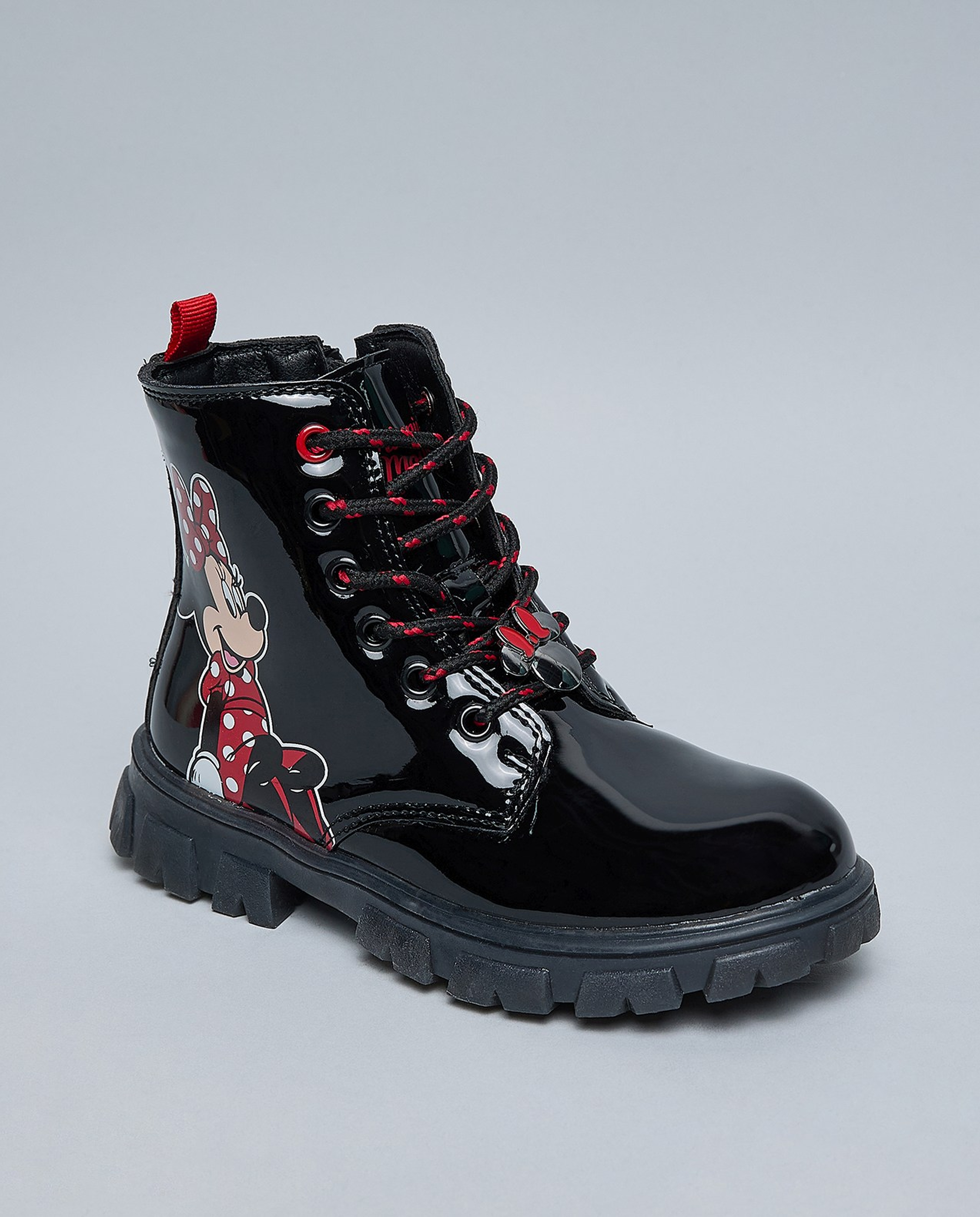 Minnie Mouse Printed Lace Up Ankle Boots