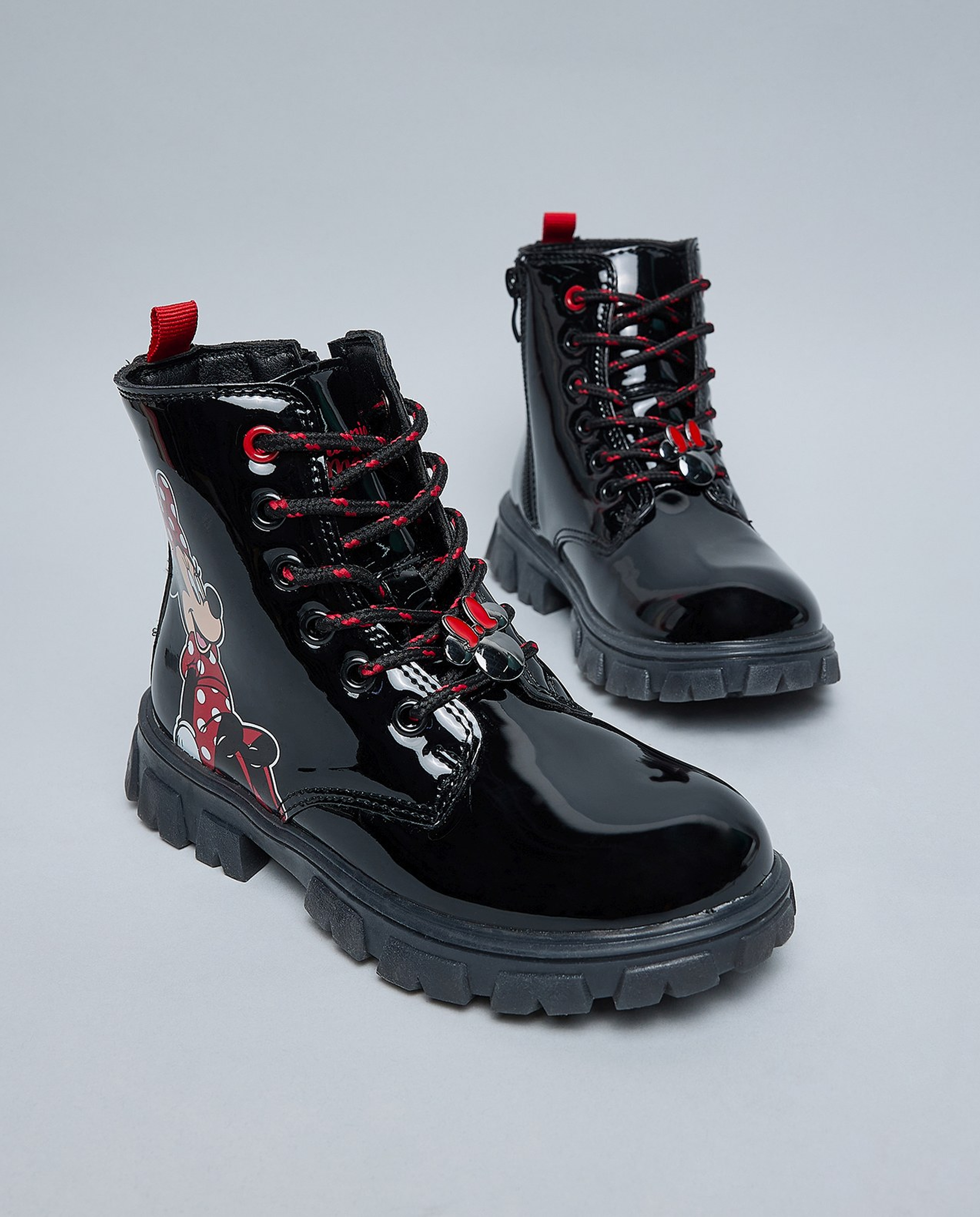 Minnie Mouse Printed Lace Up Ankle Boots