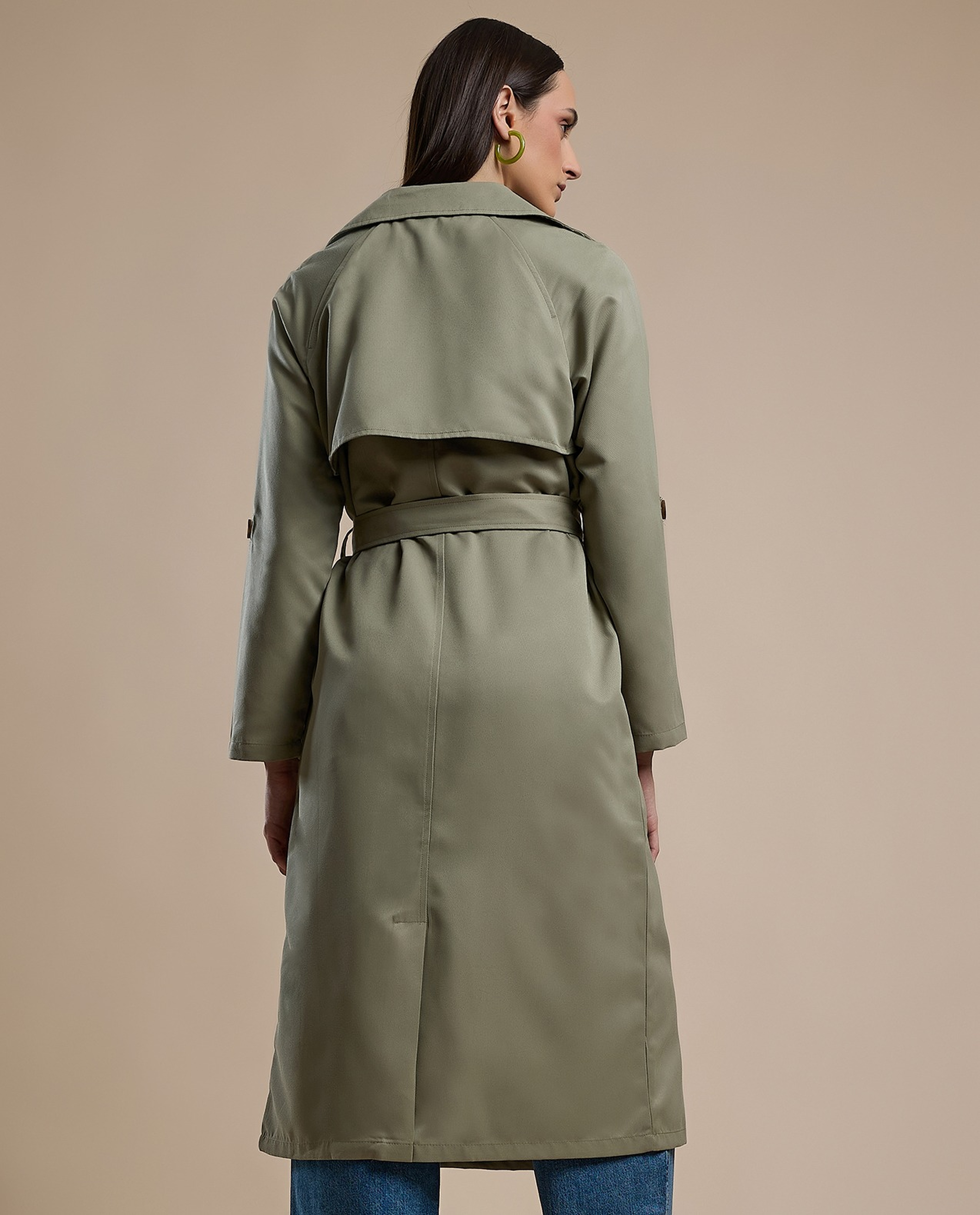 Solid Double Breasted Overcoat with Long Sleeves