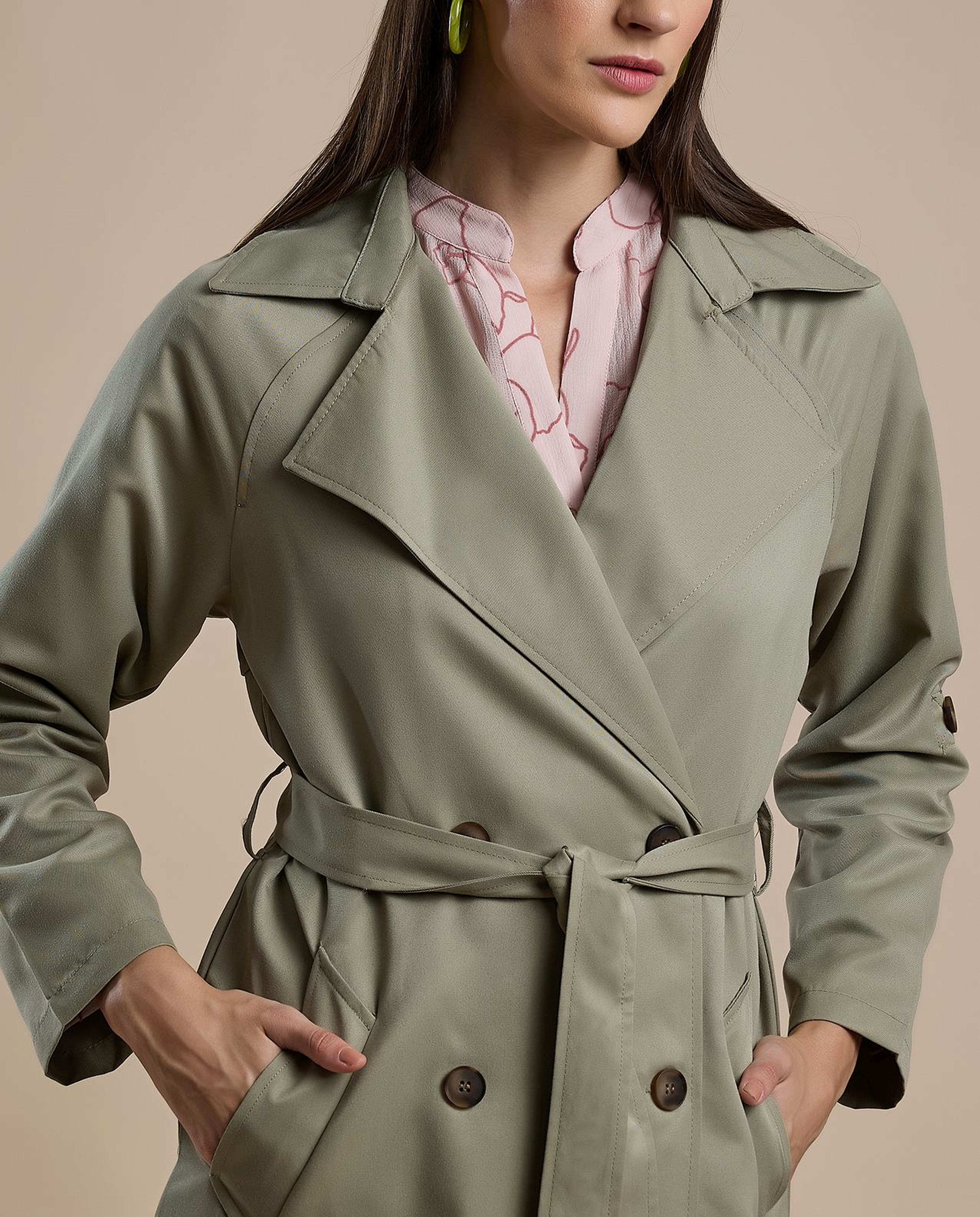 Solid Double Breasted Overcoat with Long Sleeves