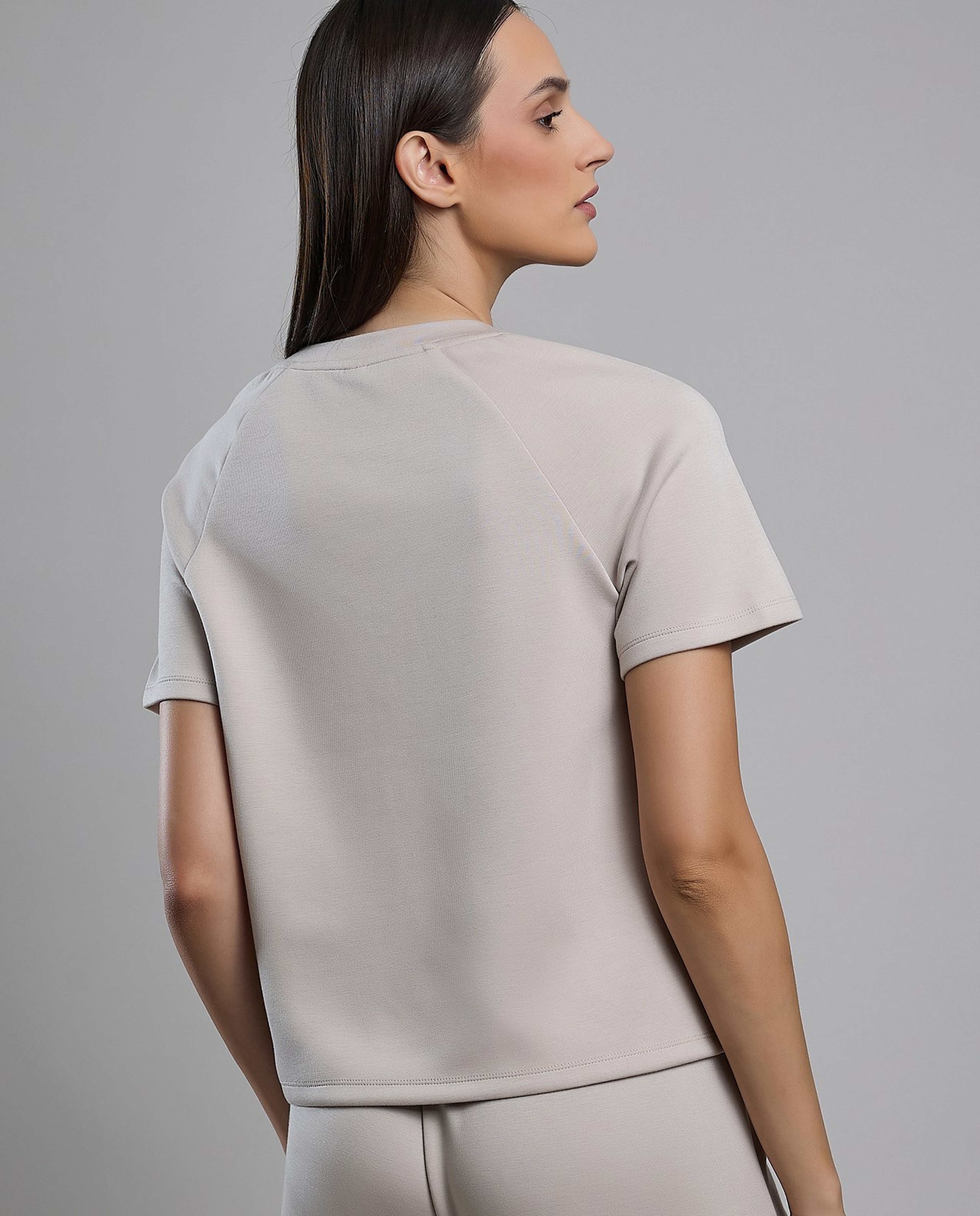 Solid T-Shirt with Crew Neck and Raglan Sleeves