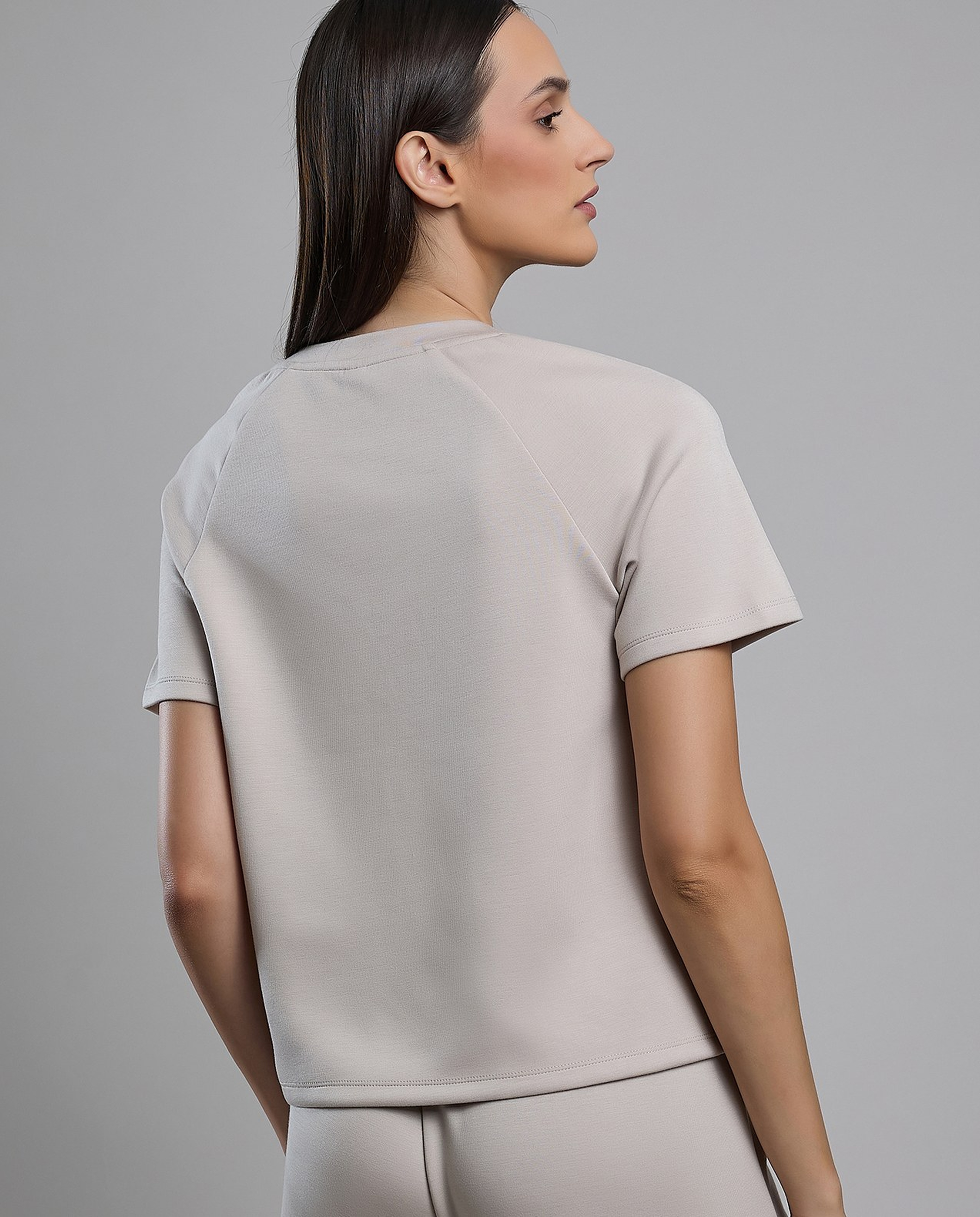 Solid T-Shirt with Crew Neck and Raglan Sleeves