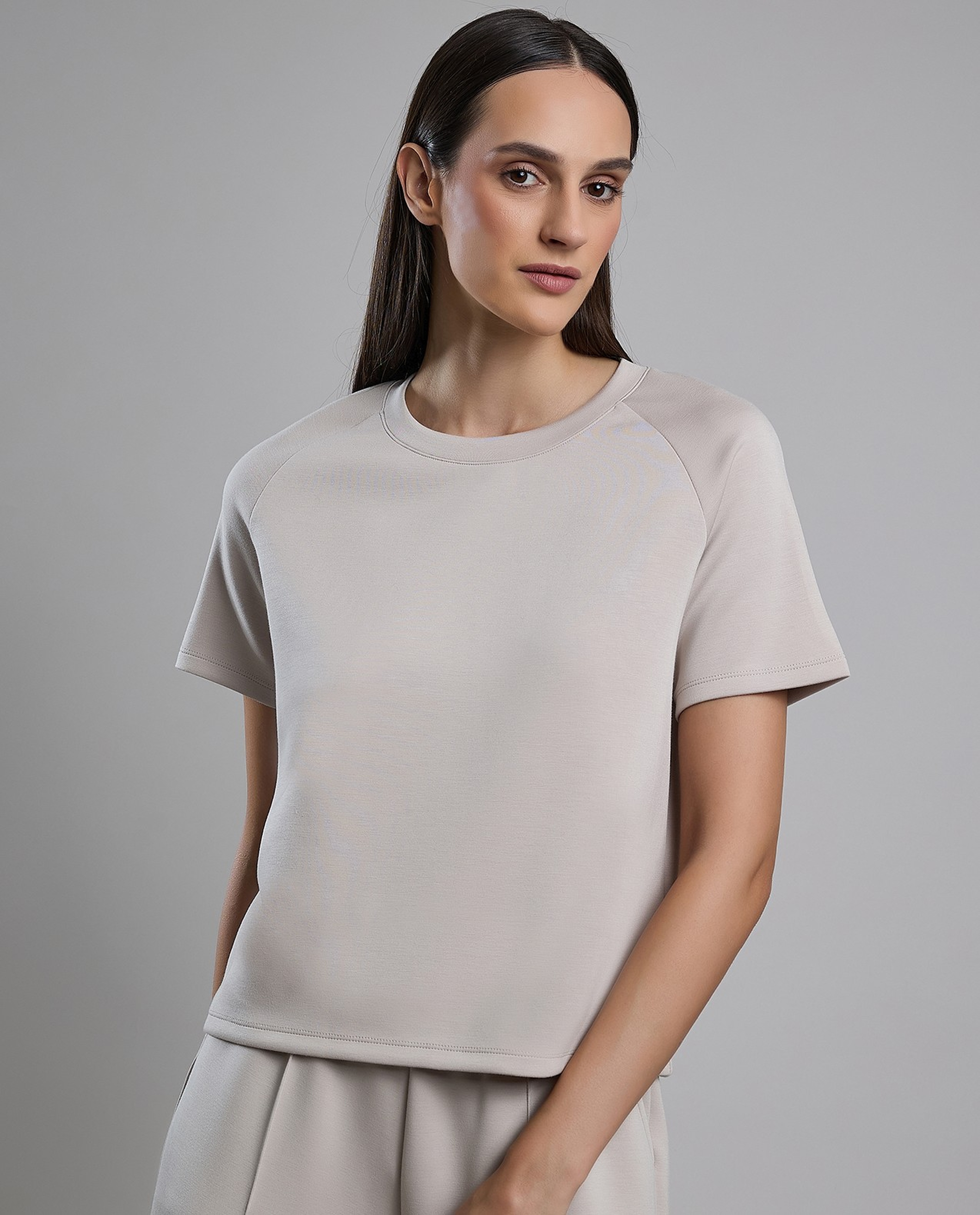 Solid T-Shirt with Crew Neck and Raglan Sleeves