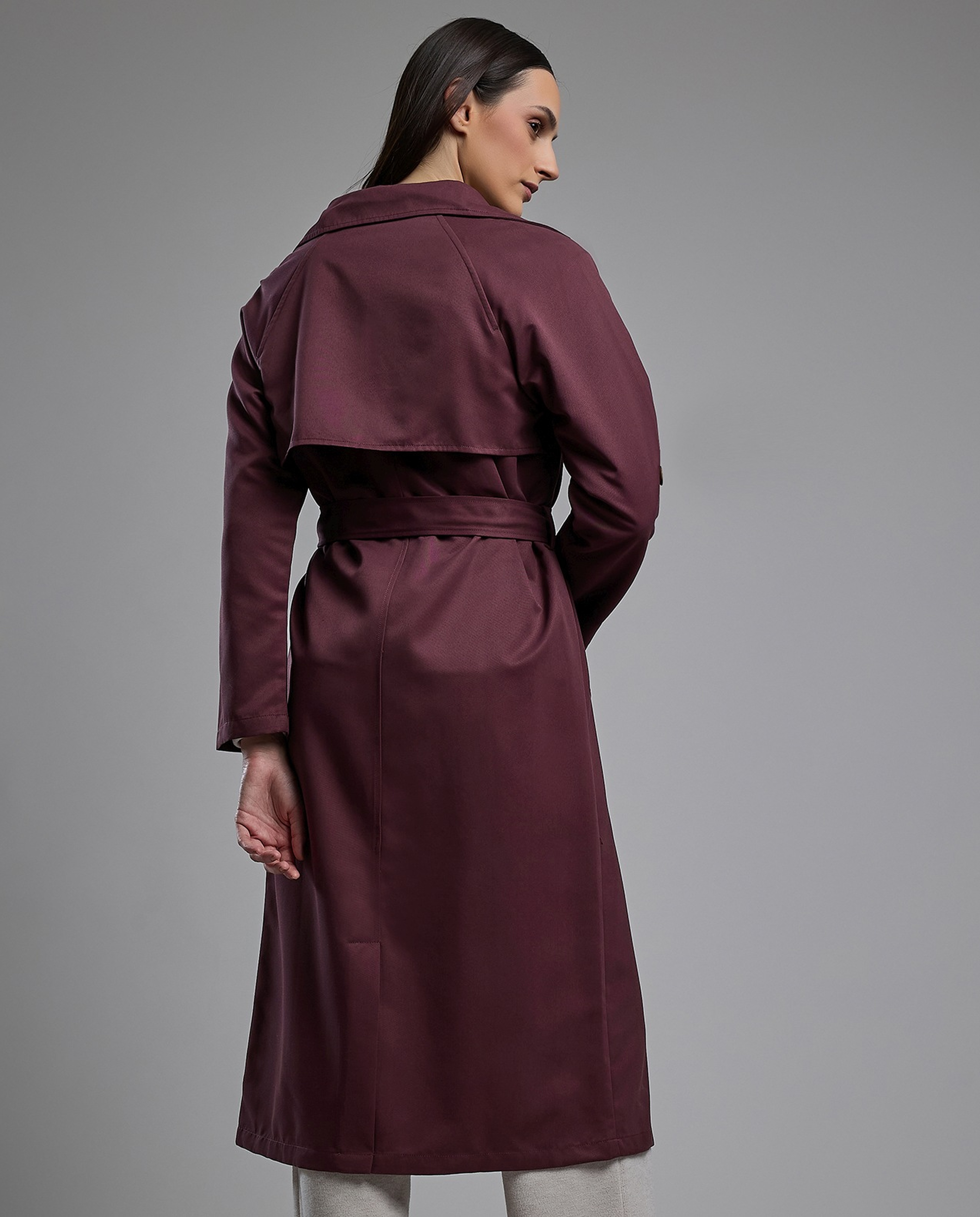 Solid Double Breasted Overcoat with Long Sleeves