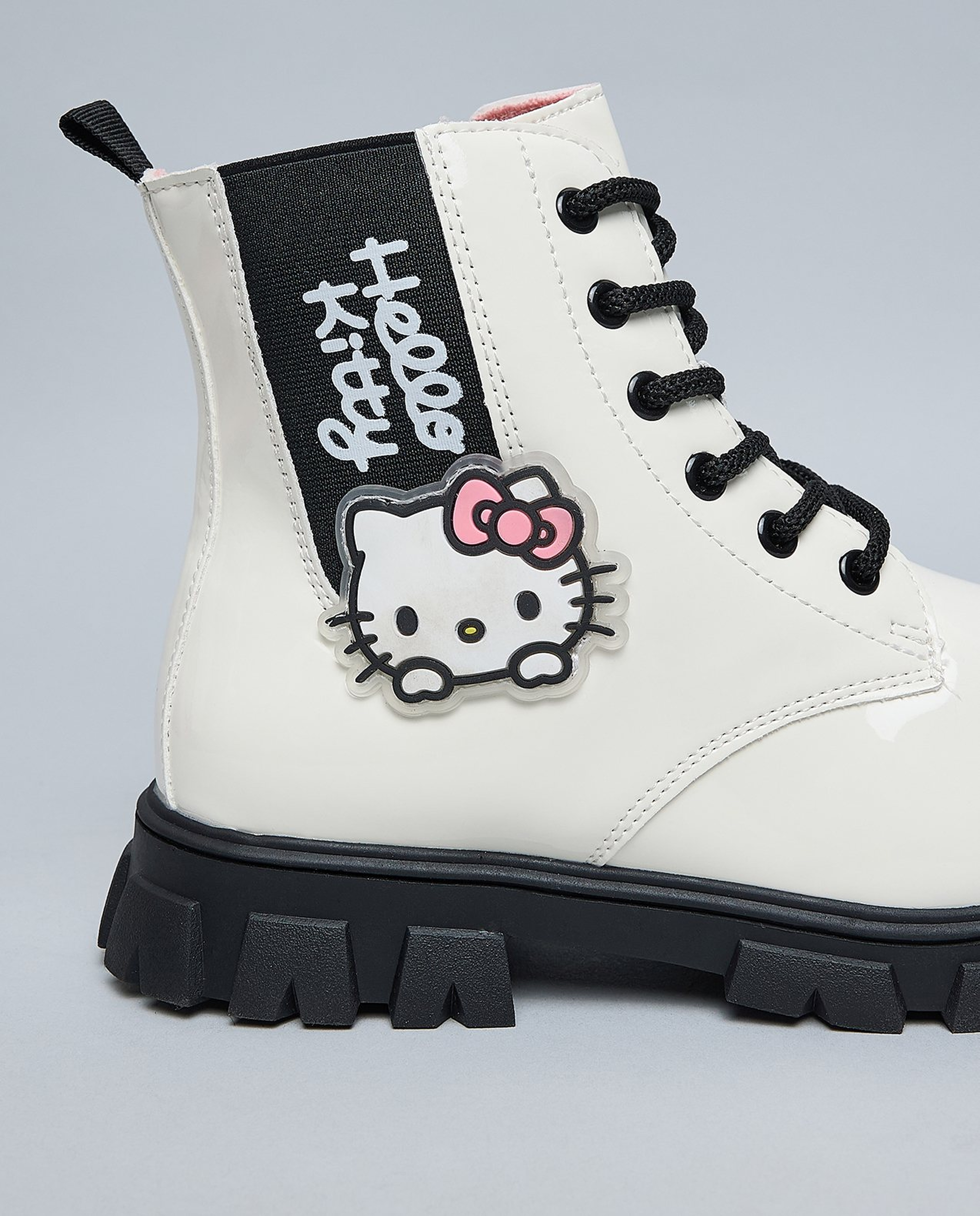 Hello Kitty Appliqued Lace Up Ankle Boots