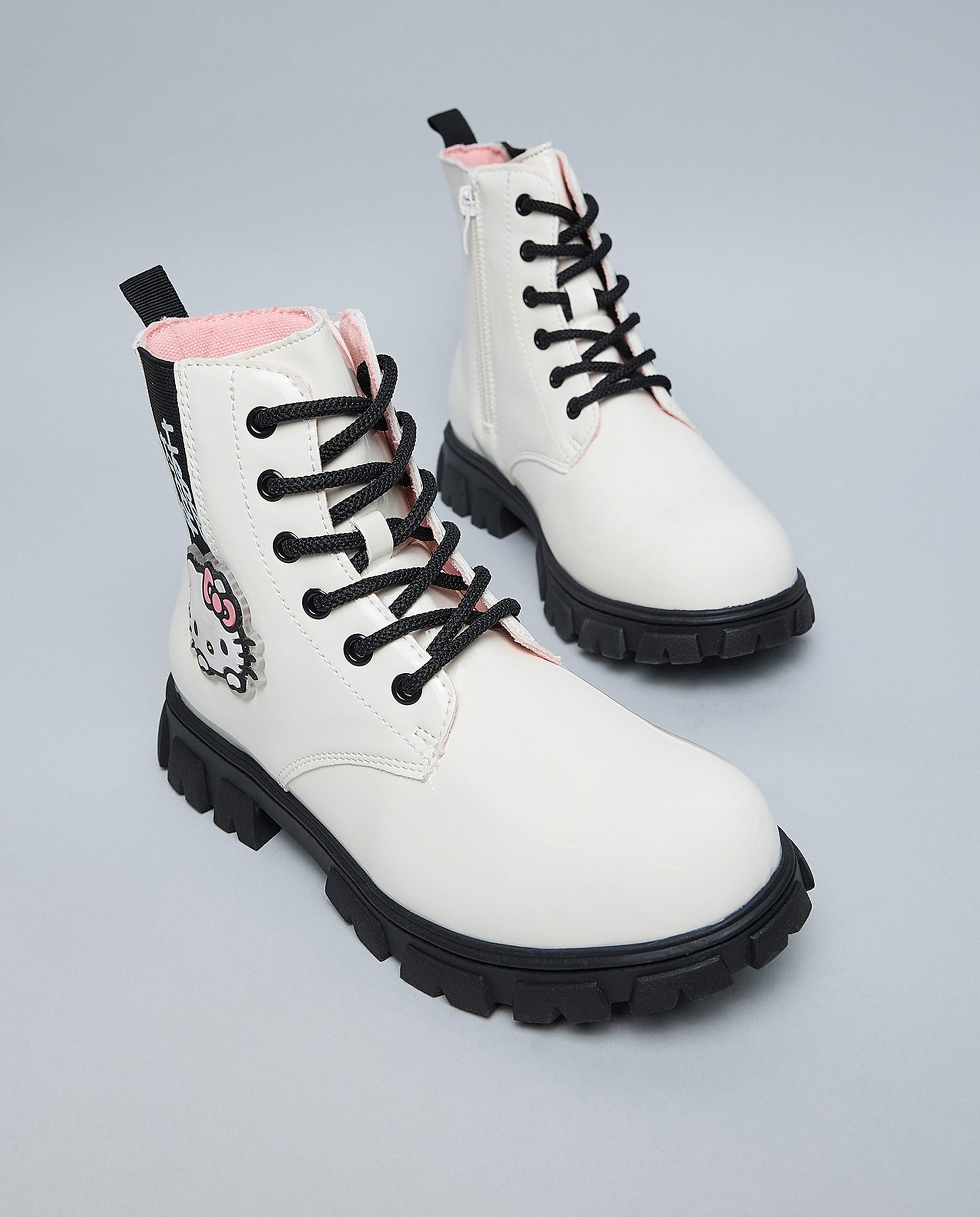 Hello Kitty Appliqued Lace Up Ankle Boots