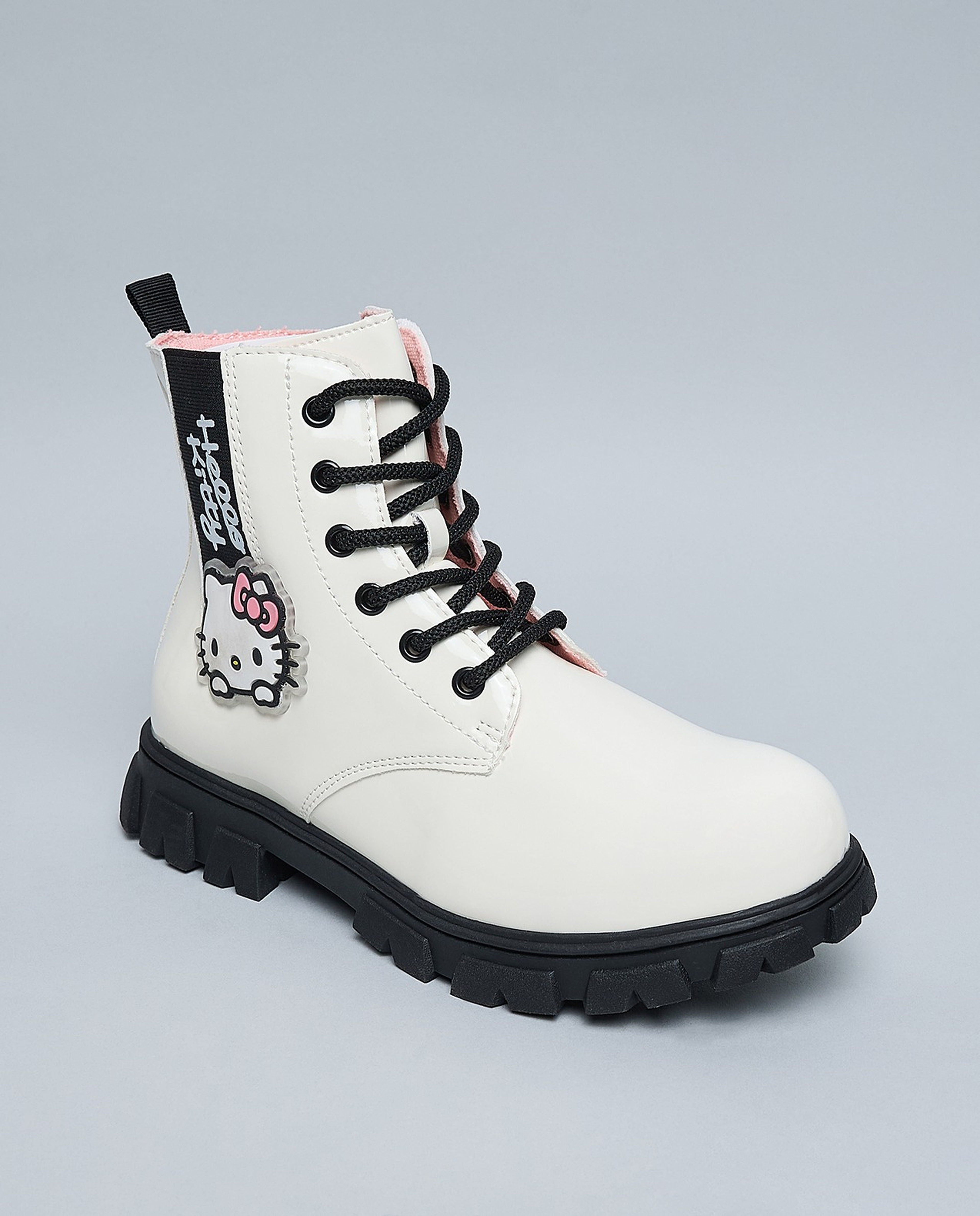 Hello Kitty Appliqued Lace Up Ankle Boots