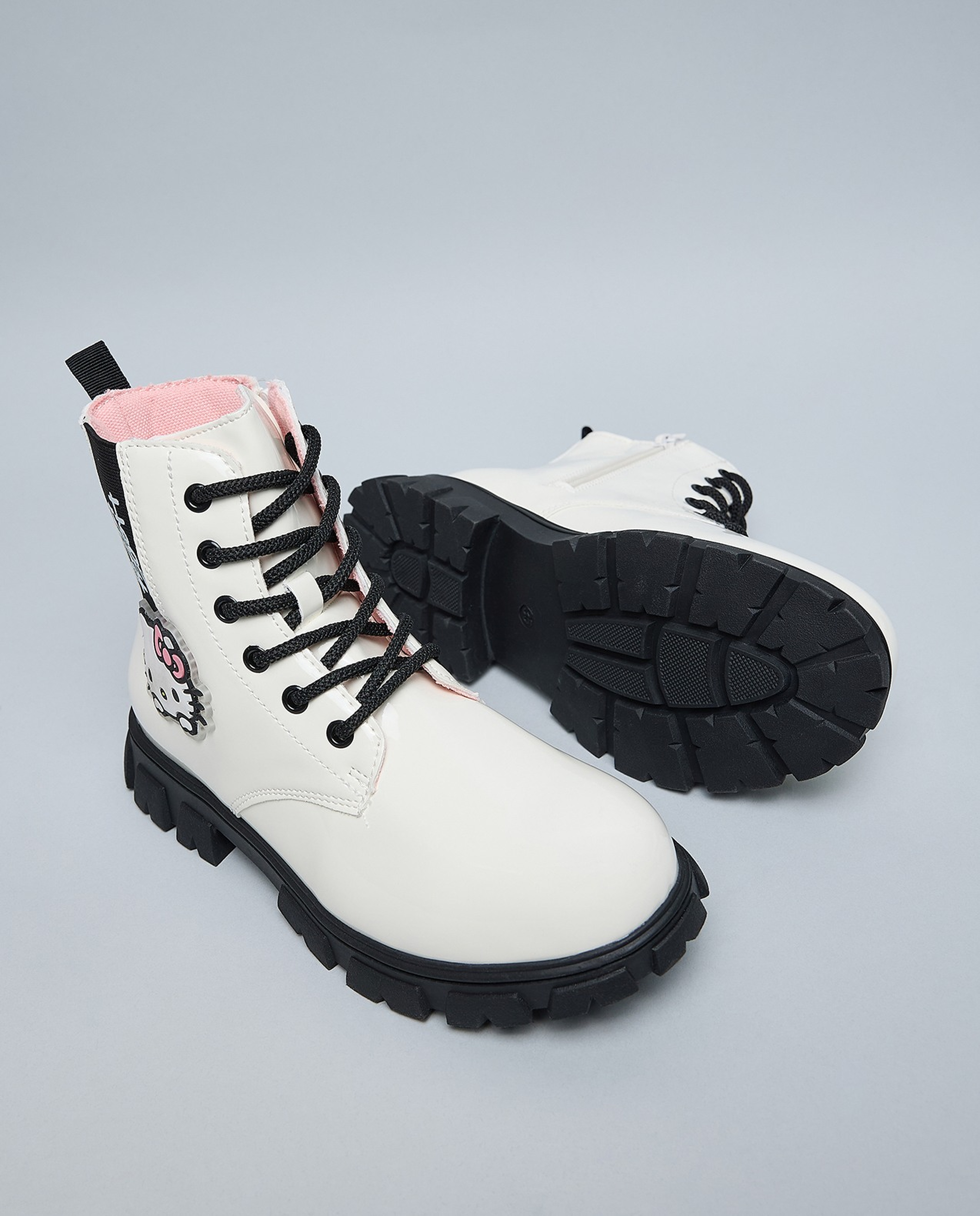 Hello Kitty Appliqued Lace Up Ankle Boots