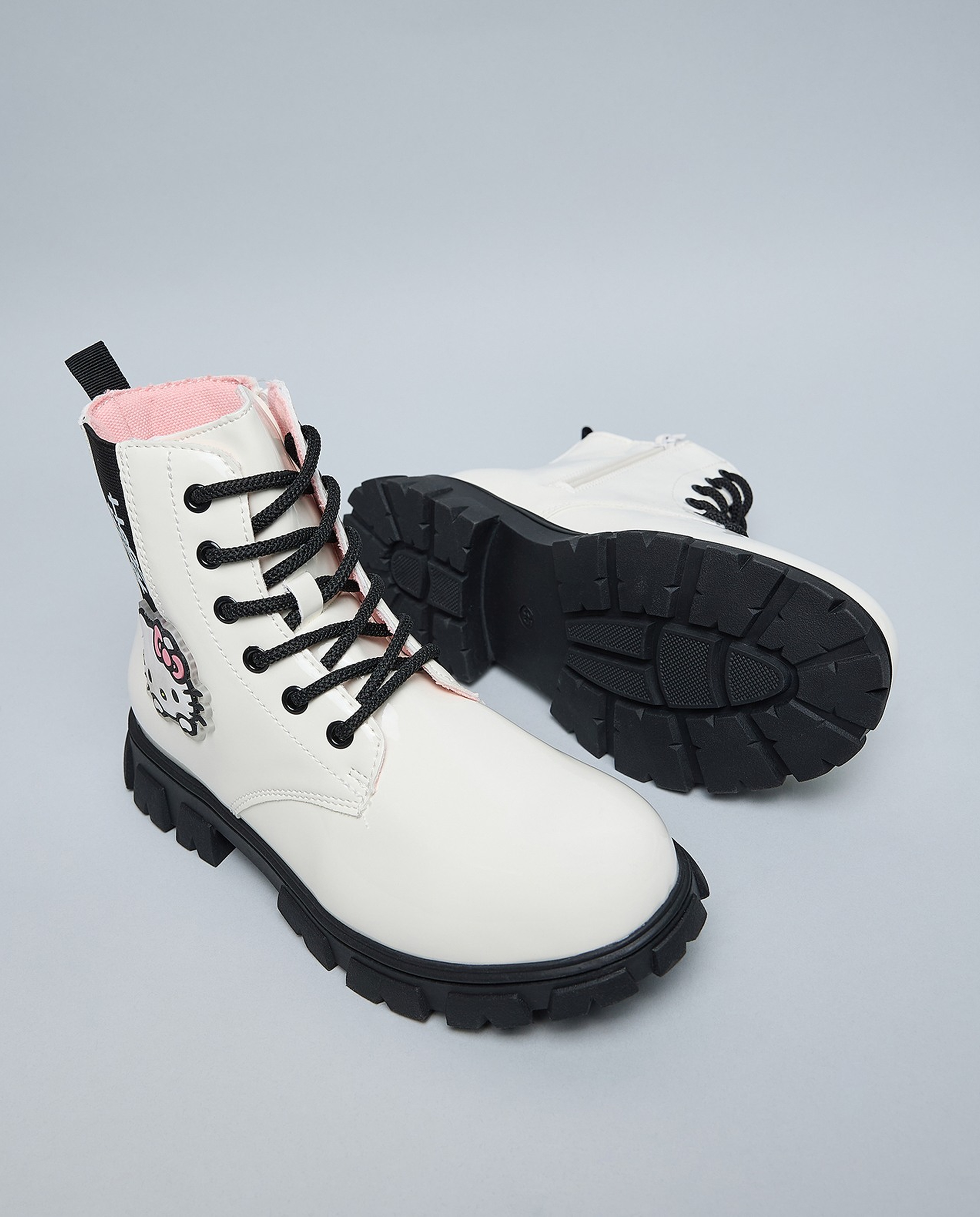 Hello Kitty Appliqued Lace Up Ankle Boots
