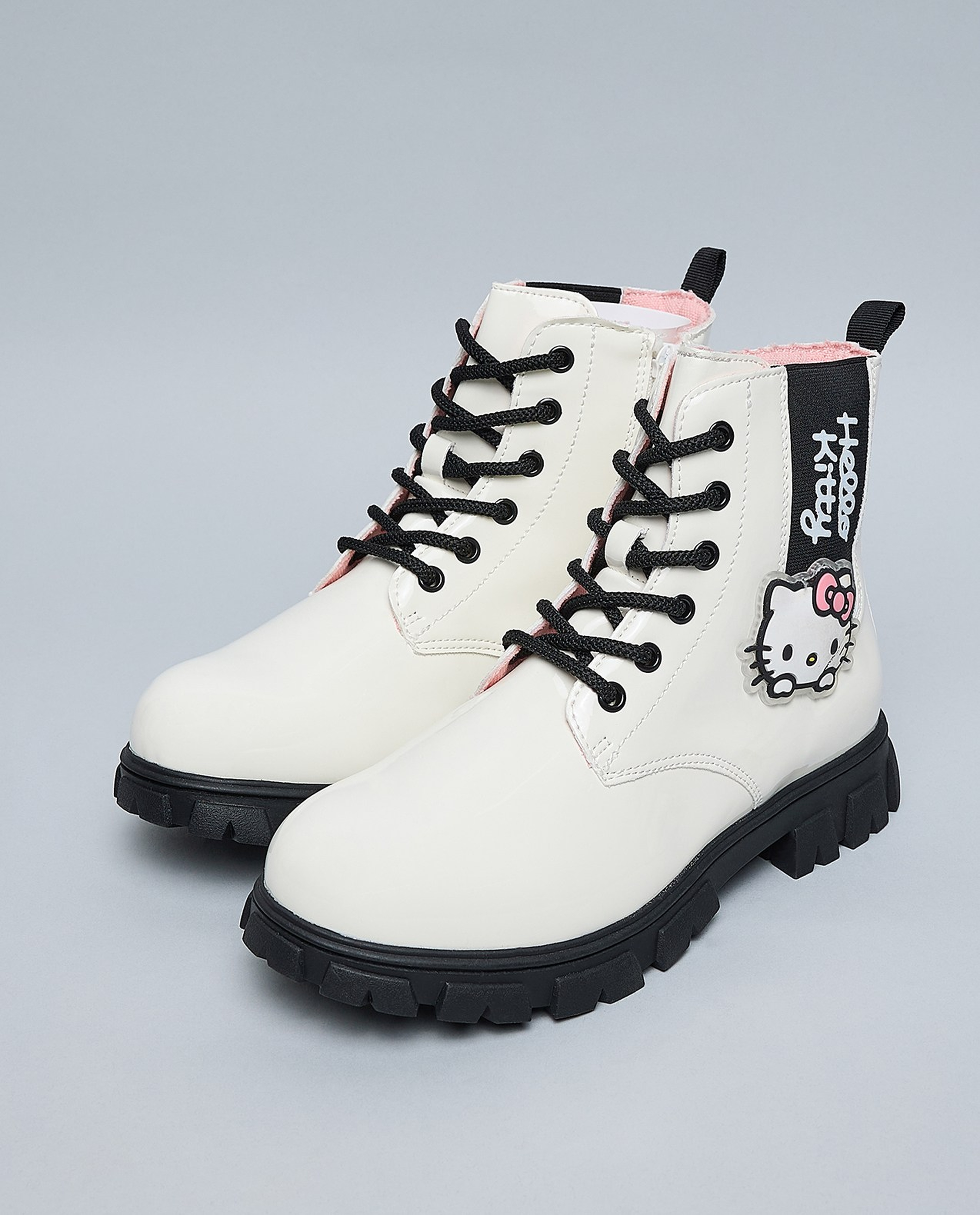 Hello Kitty Appliqued Lace Up Ankle Boots