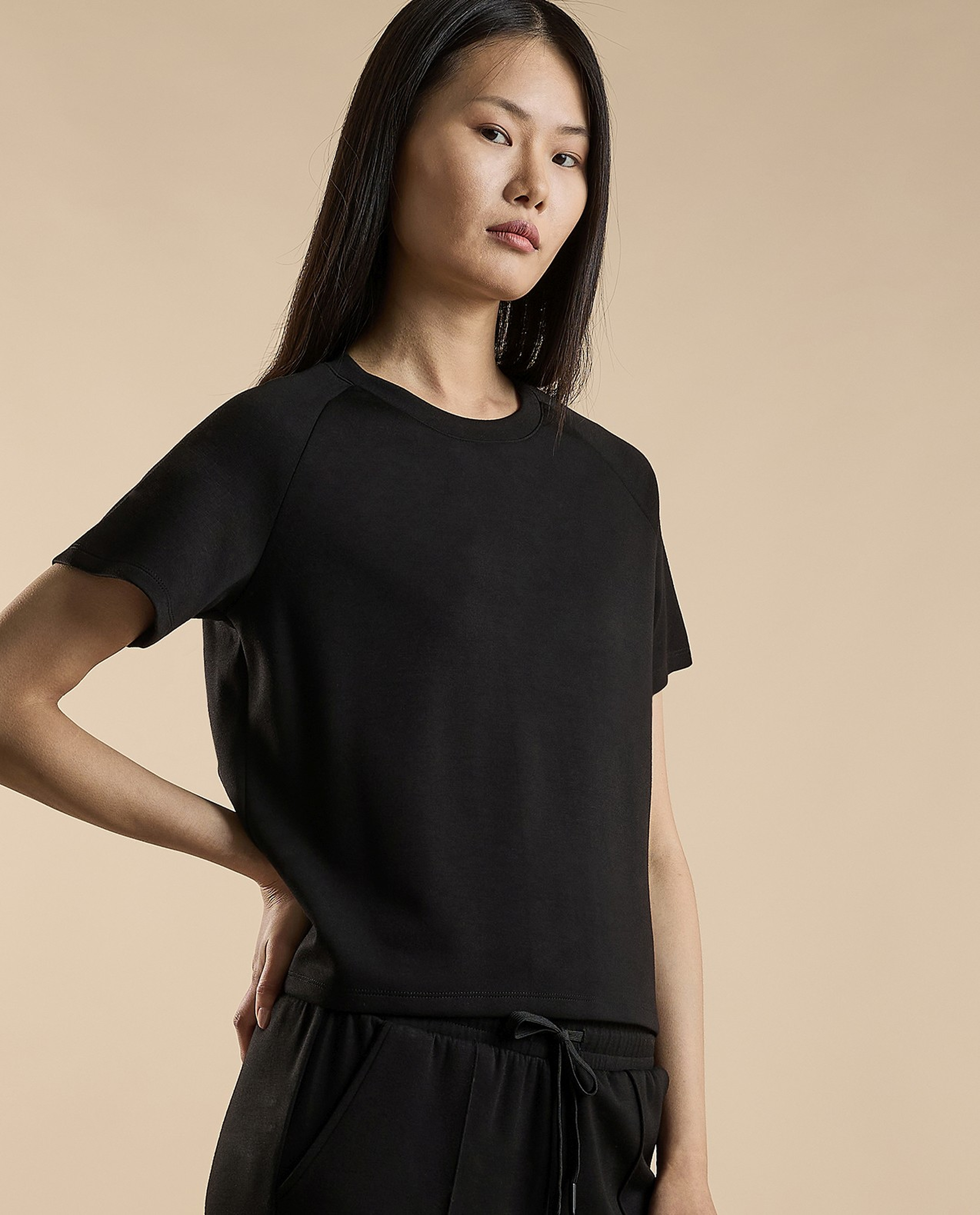 Solid T-Shirt with Crew Neck and Raglan Sleeves