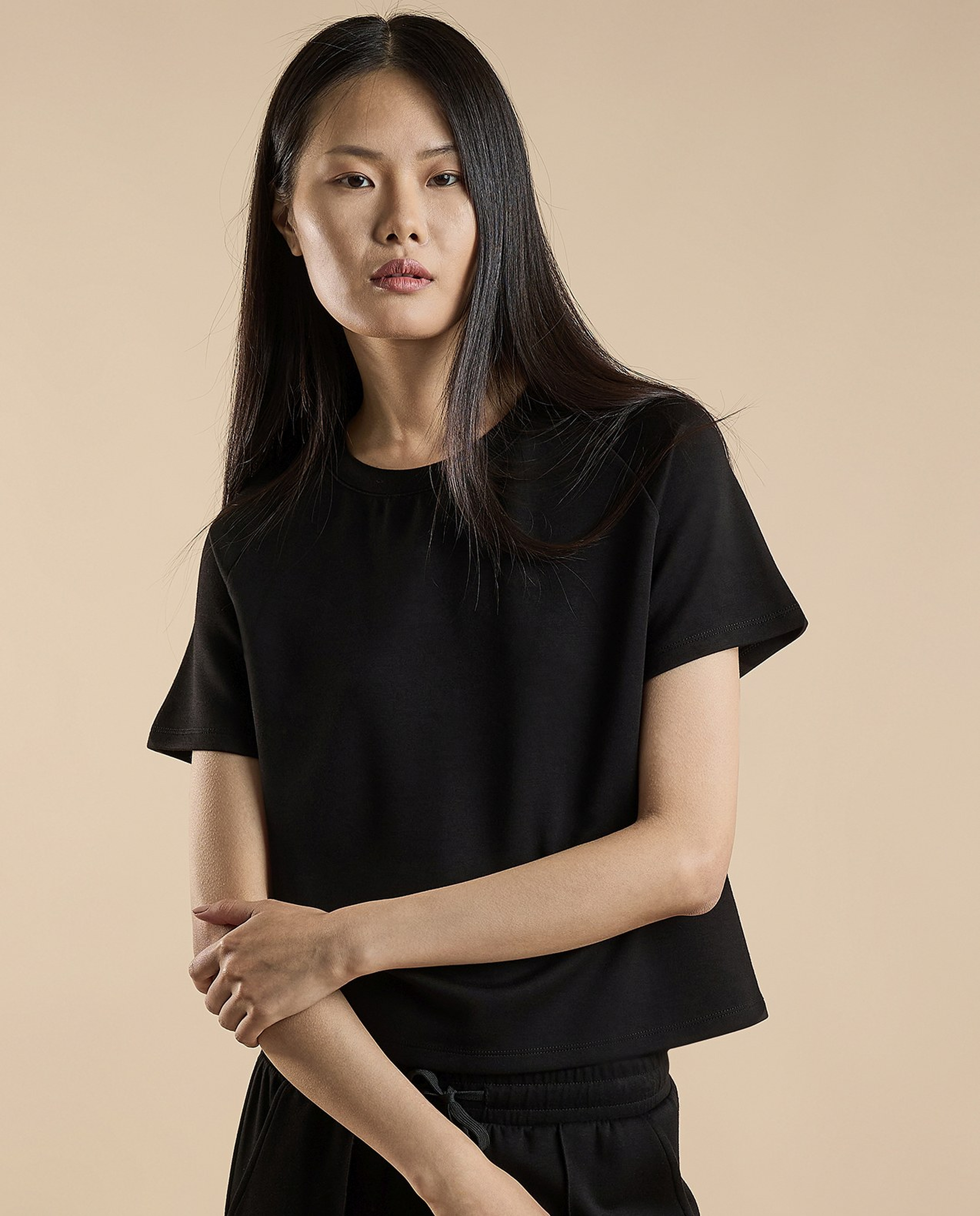 Solid T-Shirt with Crew Neck and Raglan Sleeves