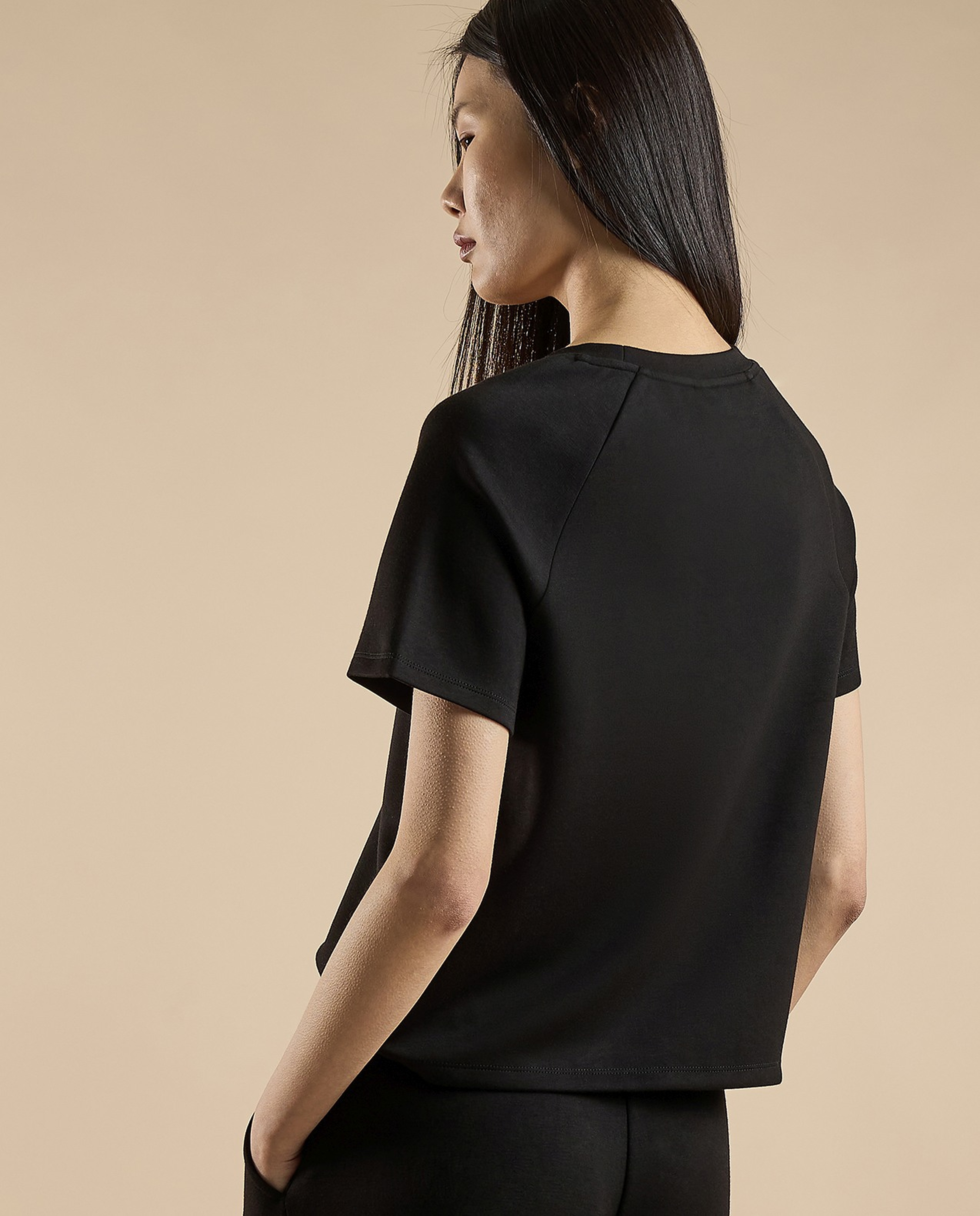 Solid T-Shirt with Crew Neck and Raglan Sleeves