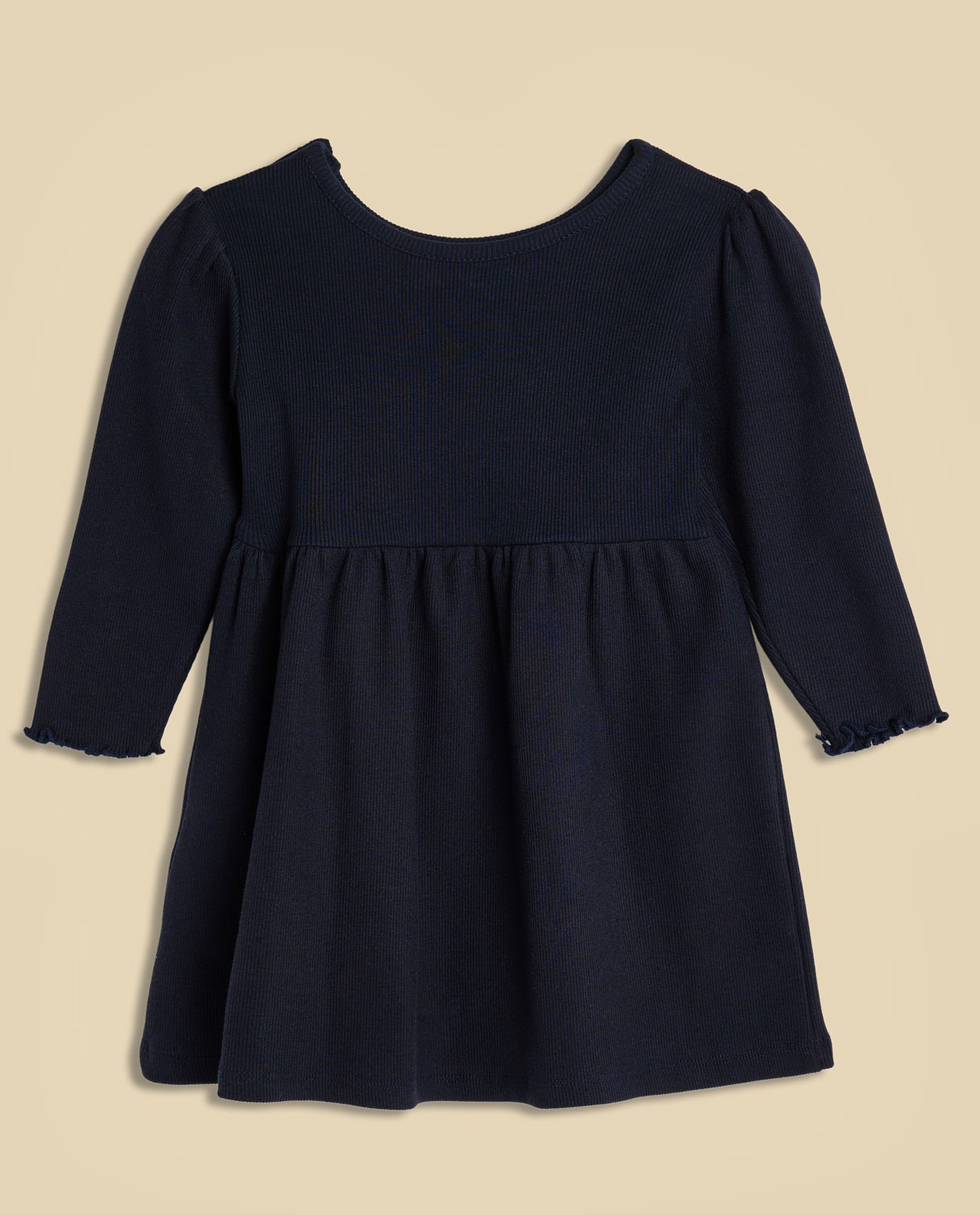 Embroidery Detail Dress with Crew Neck and Long Sleeves