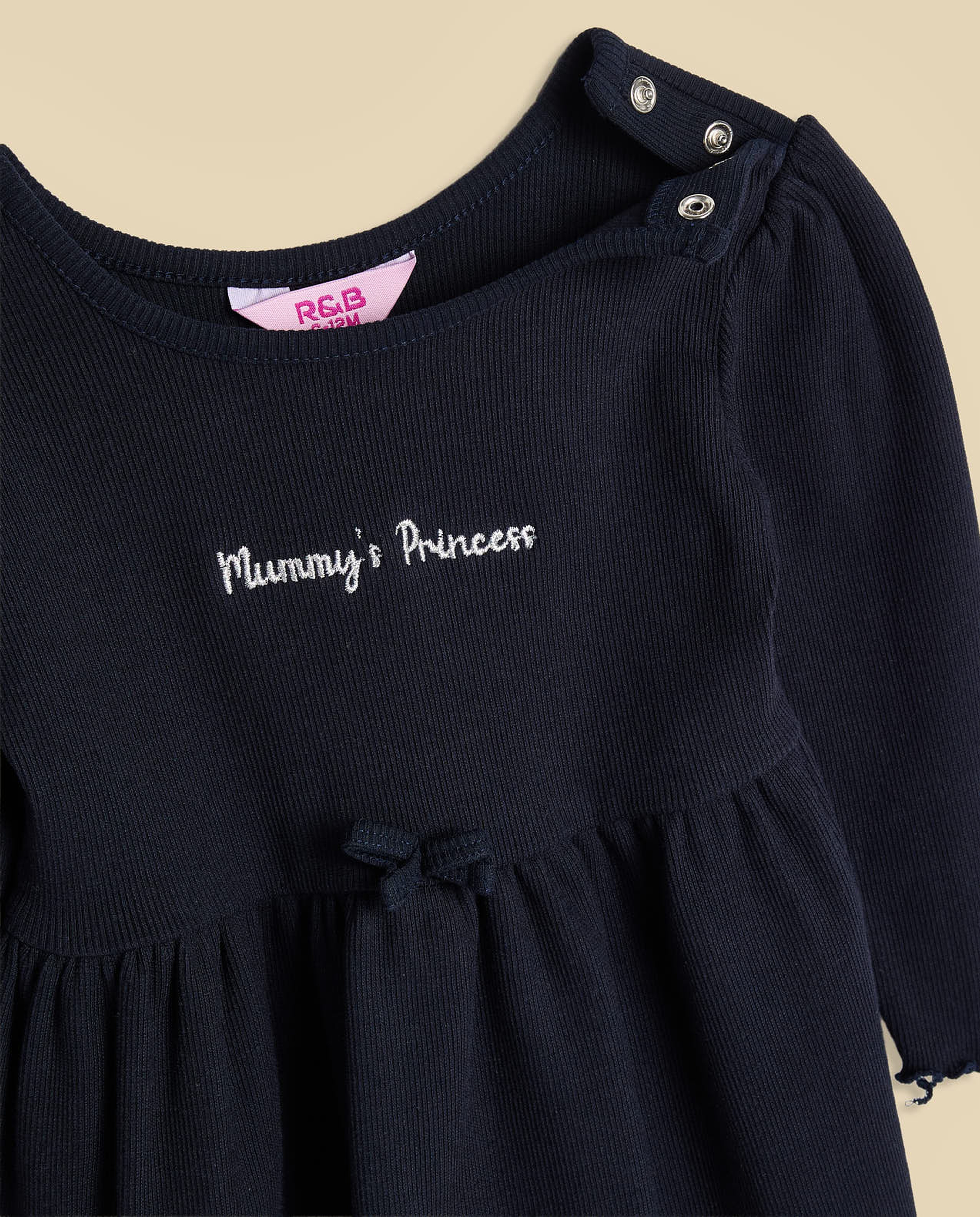 Embroidery Detail Dress with Crew Neck and Long Sleeves