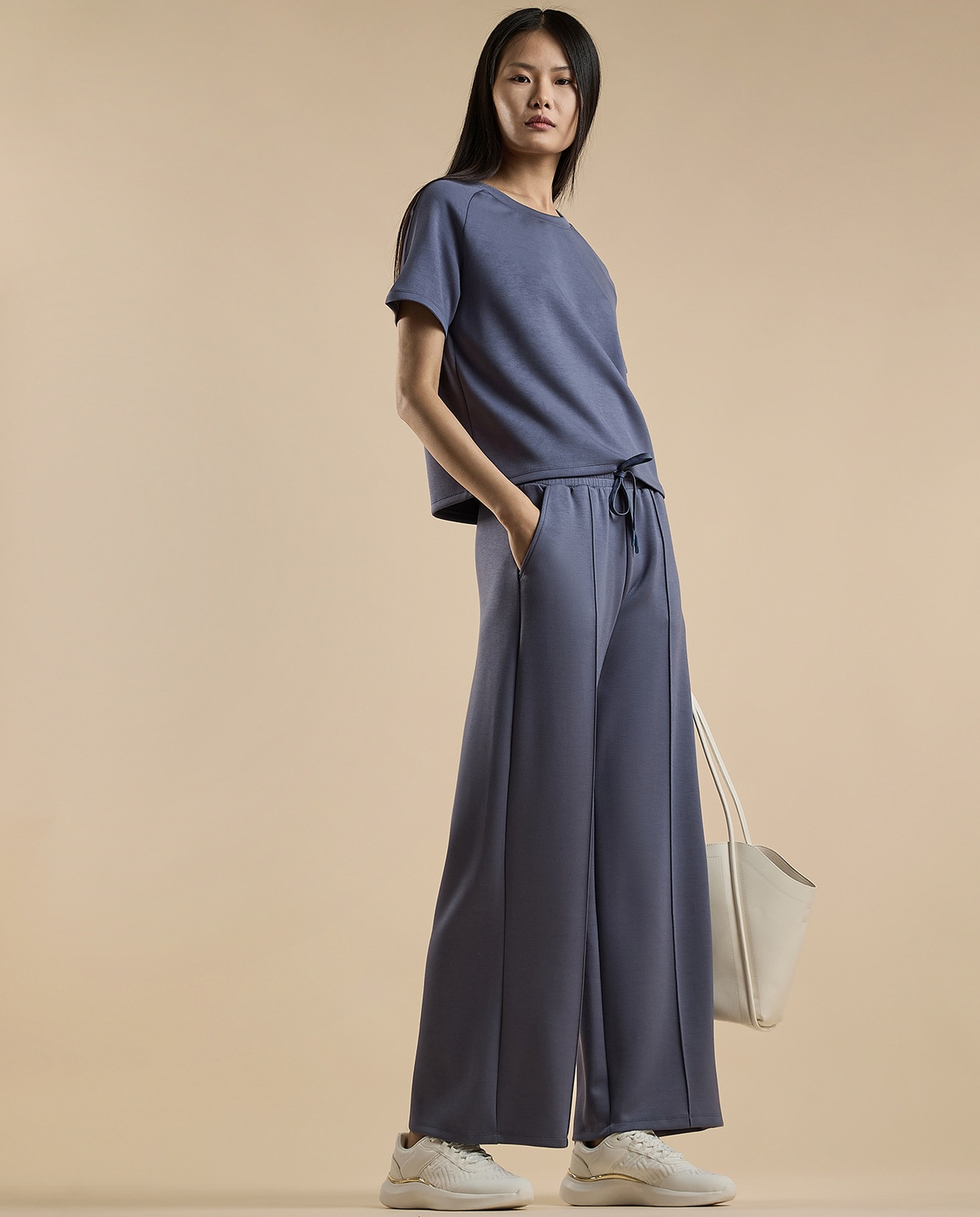Solid Wide Leg Pants with Drawstring Waist