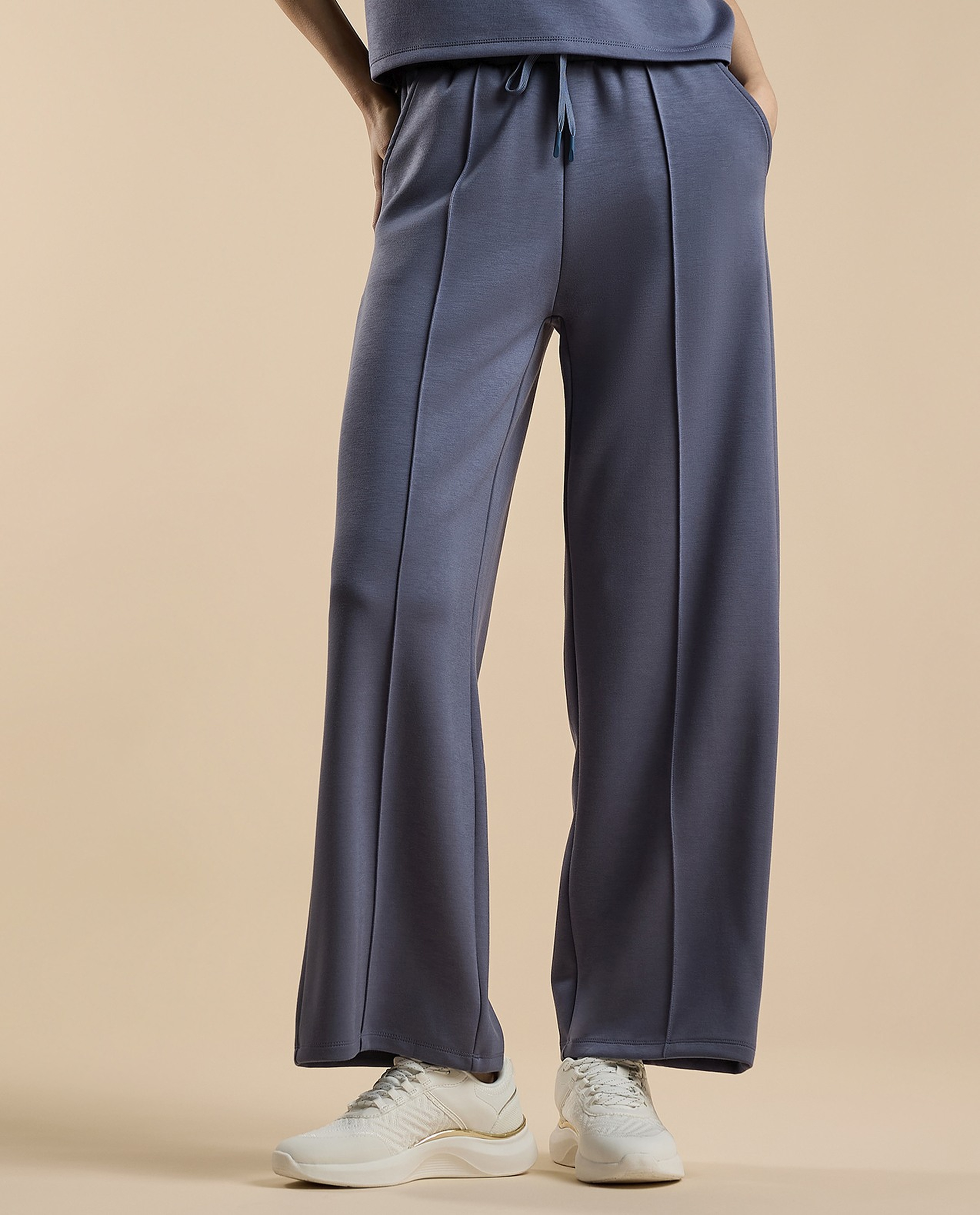 Solid Wide Leg Pants with Drawstring Waist