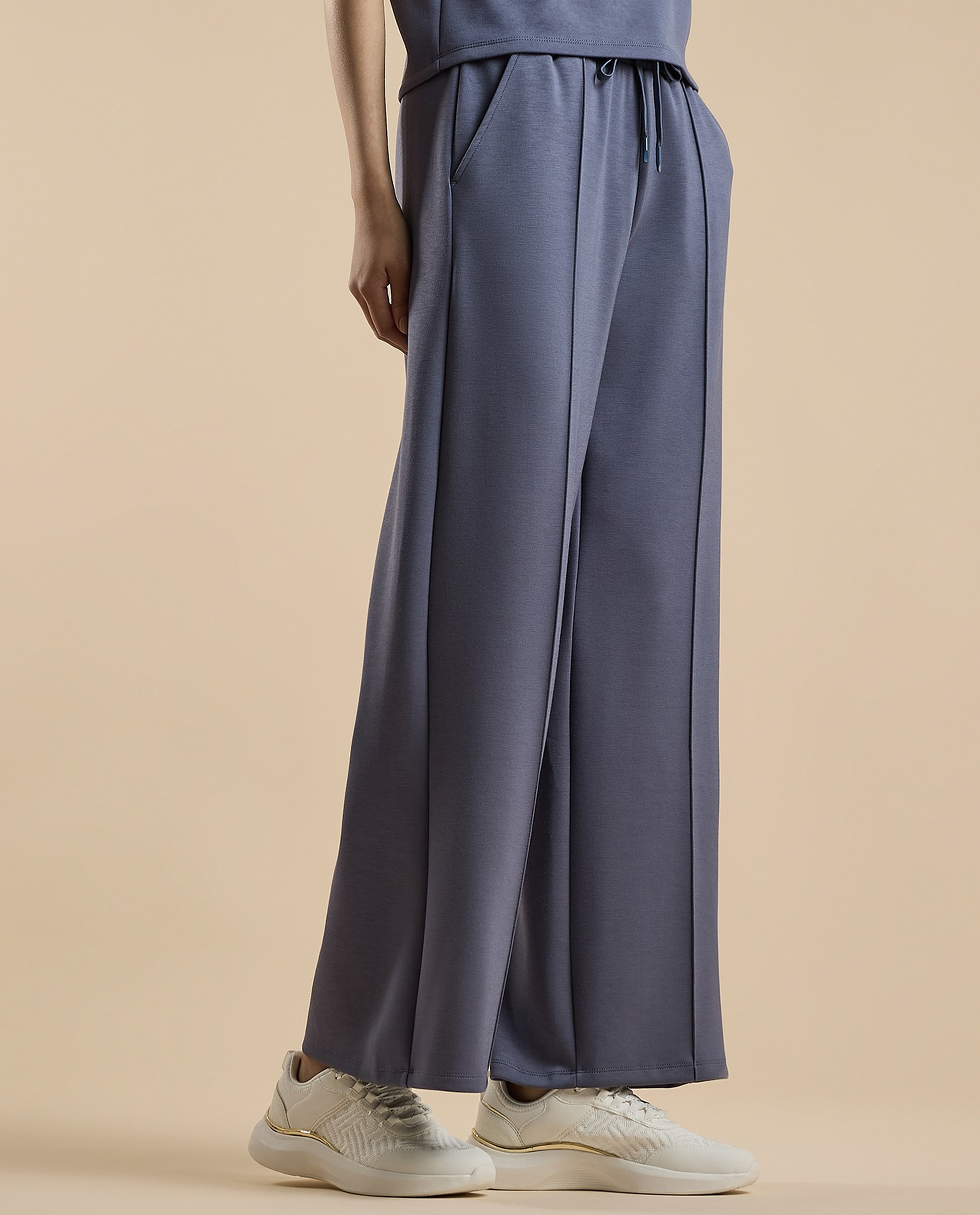Solid Wide Leg Pants with Drawstring Waist
