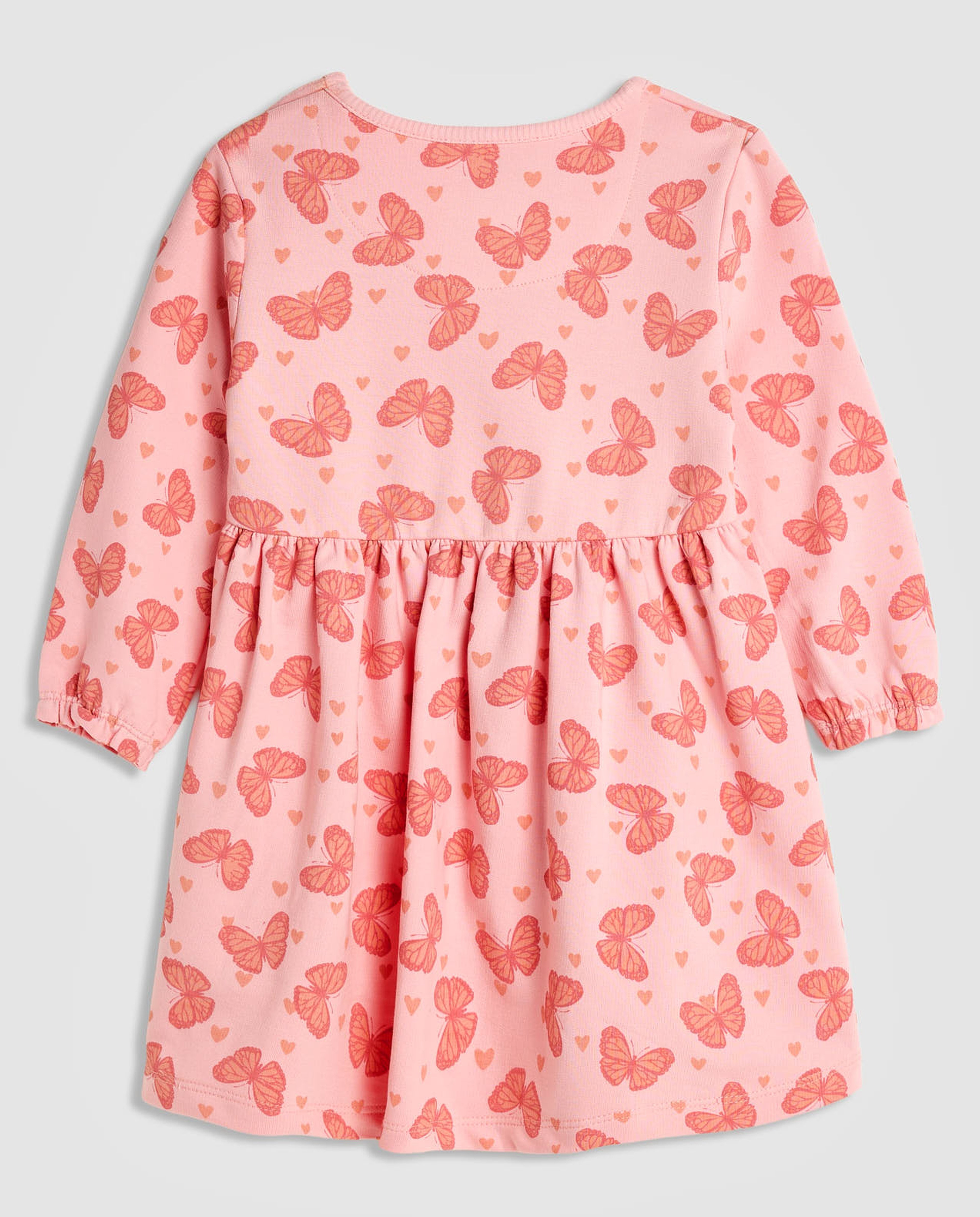 Printed Dress with Crew Neck and Long Sleeves