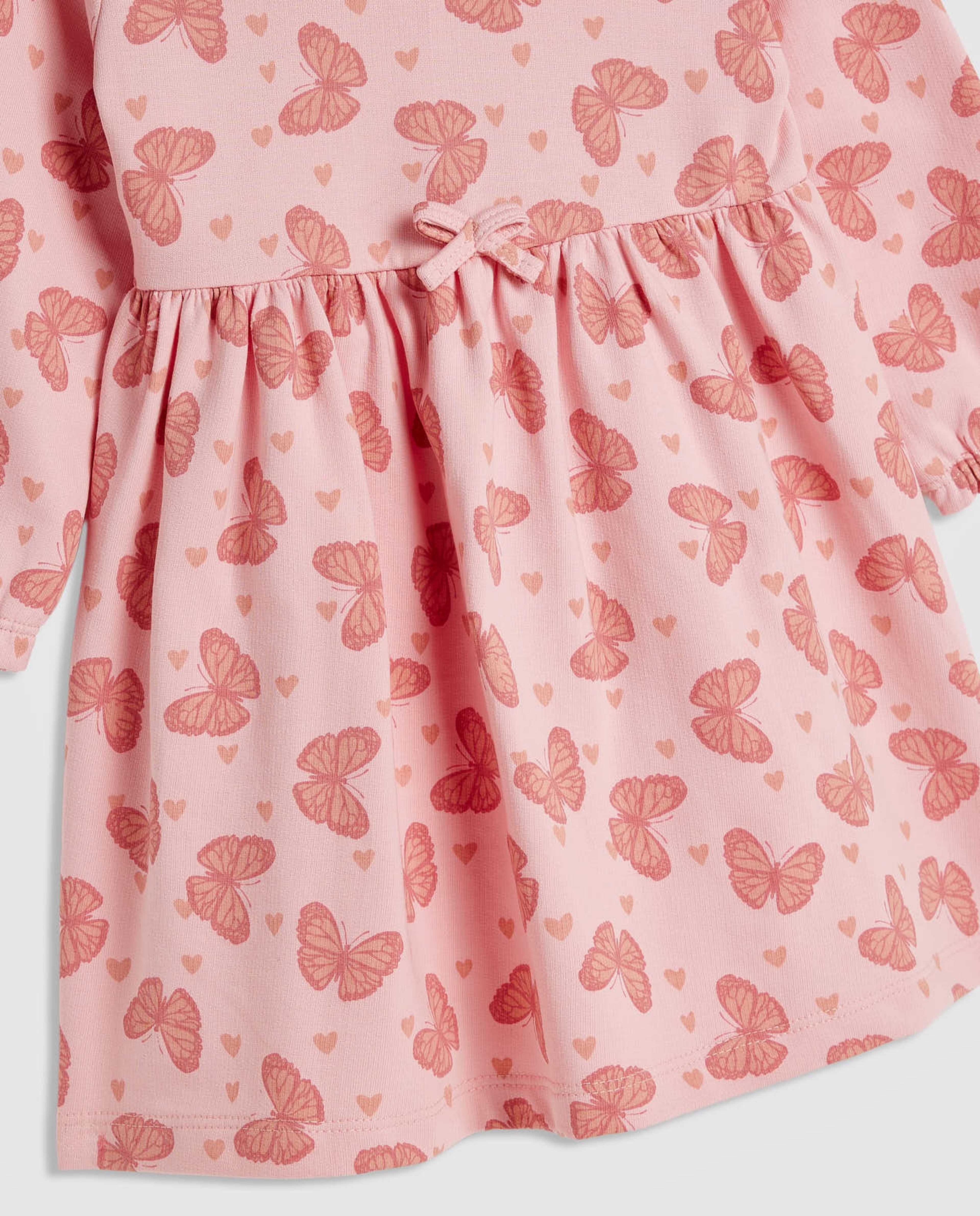 Printed Dress with Crew Neck and Long Sleeves