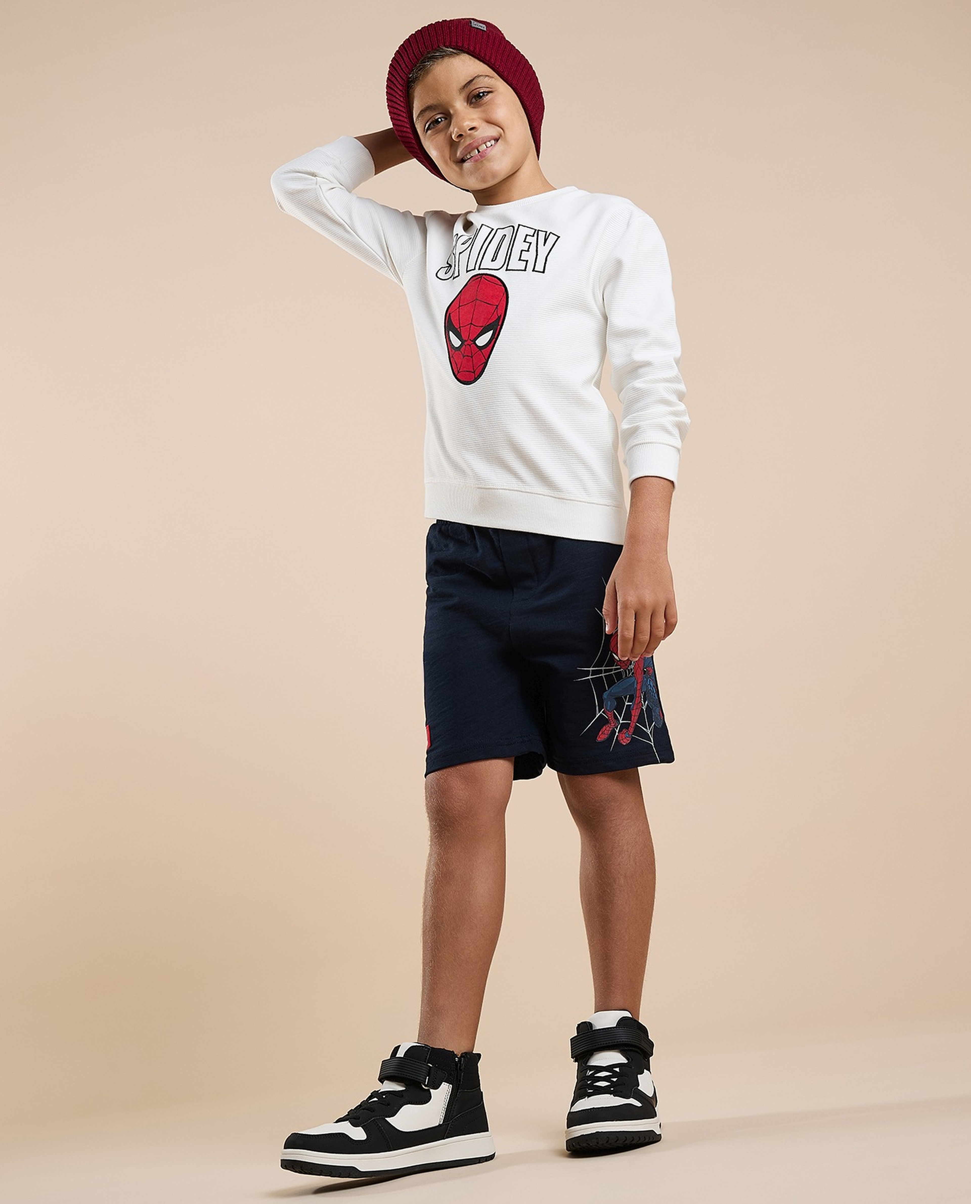 Spider-Man Print Sweatshirt with Crew Neck and Long Sleeves