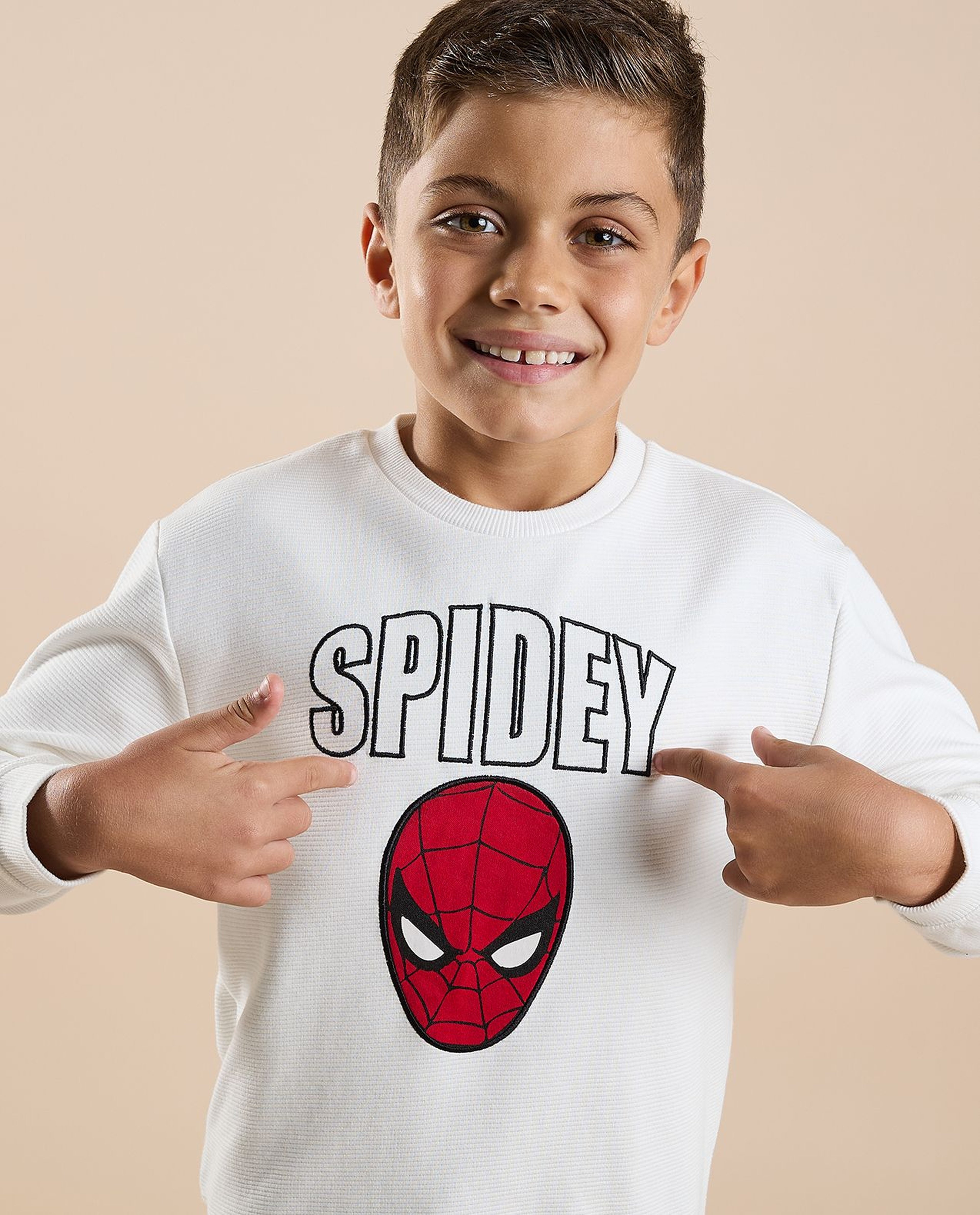 Spider-Man Print Sweatshirt with Crew Neck and Long Sleeves