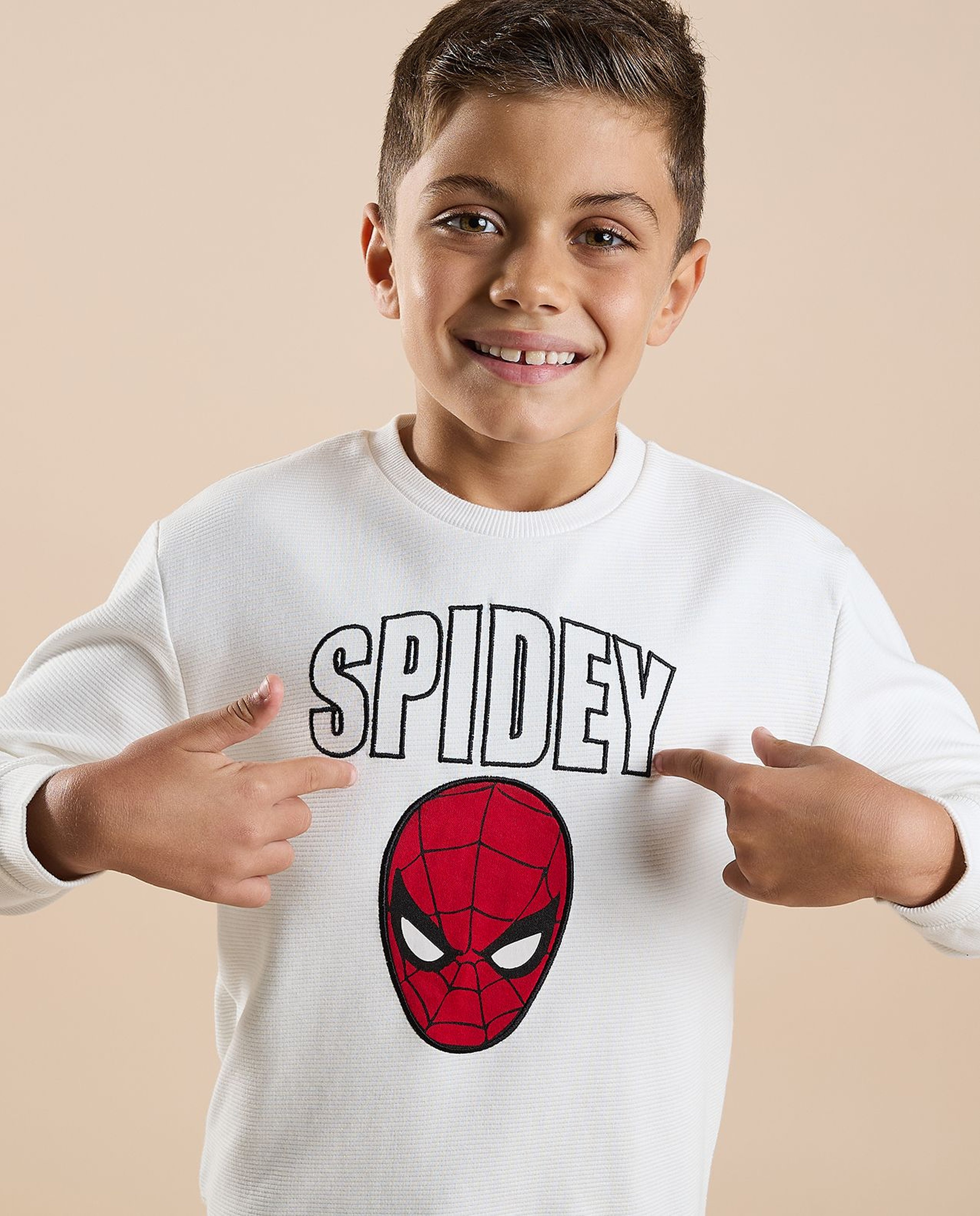 Spider-Man Print Sweatshirt with Crew Neck and Long Sleeves