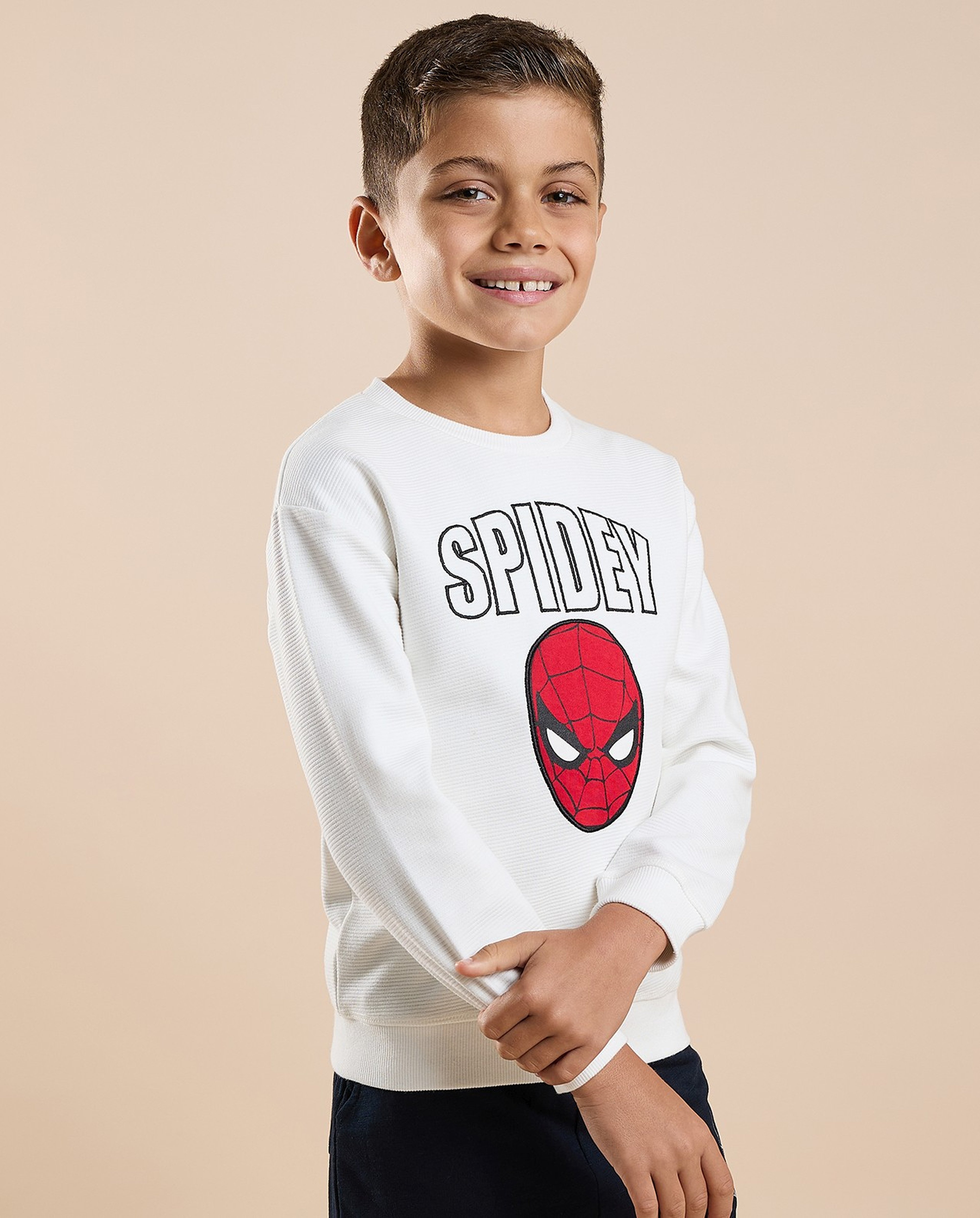 Spider-Man Print Sweatshirt with Crew Neck and Long Sleeves