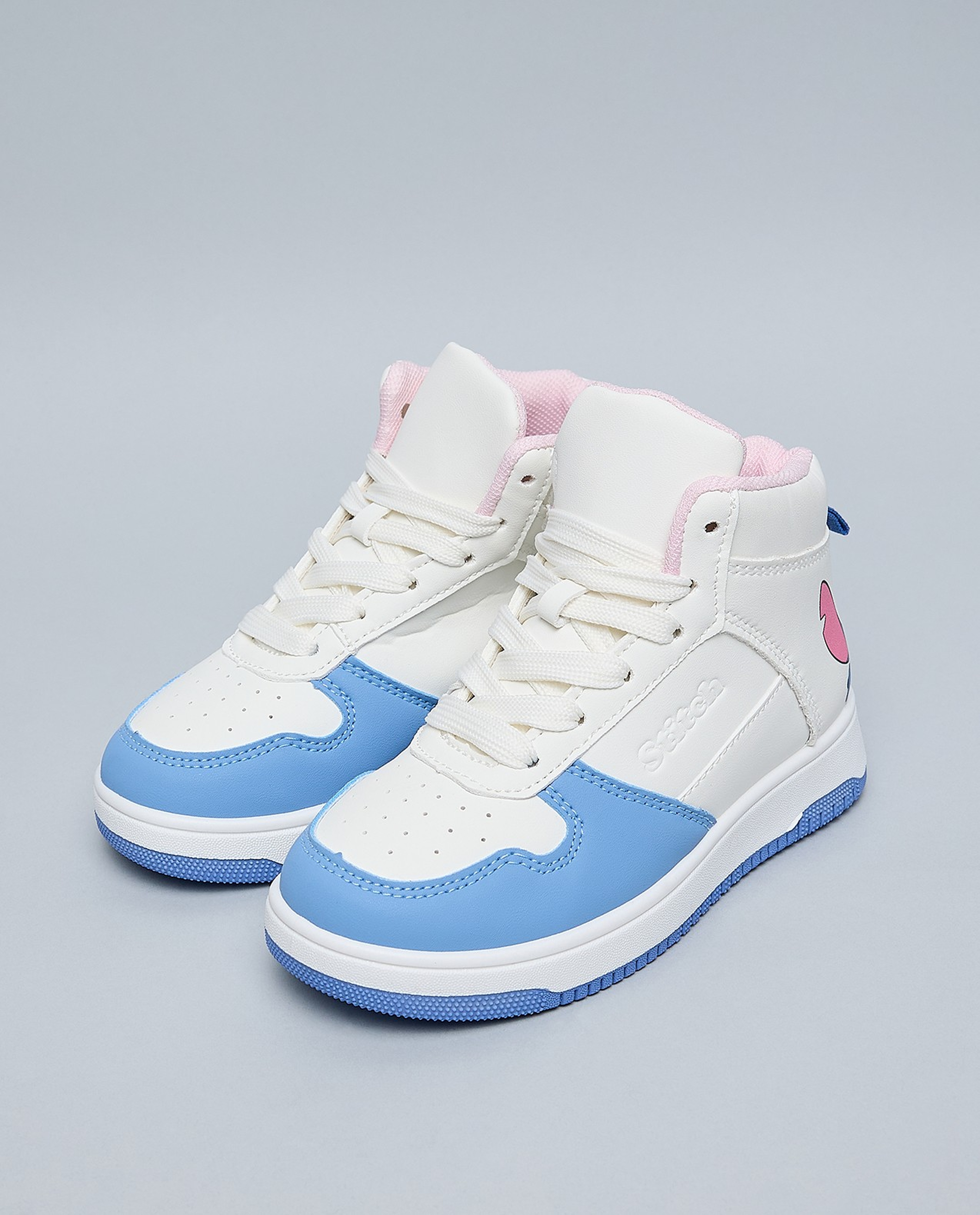 Stitch Printed Lace Up High Top Sneakers