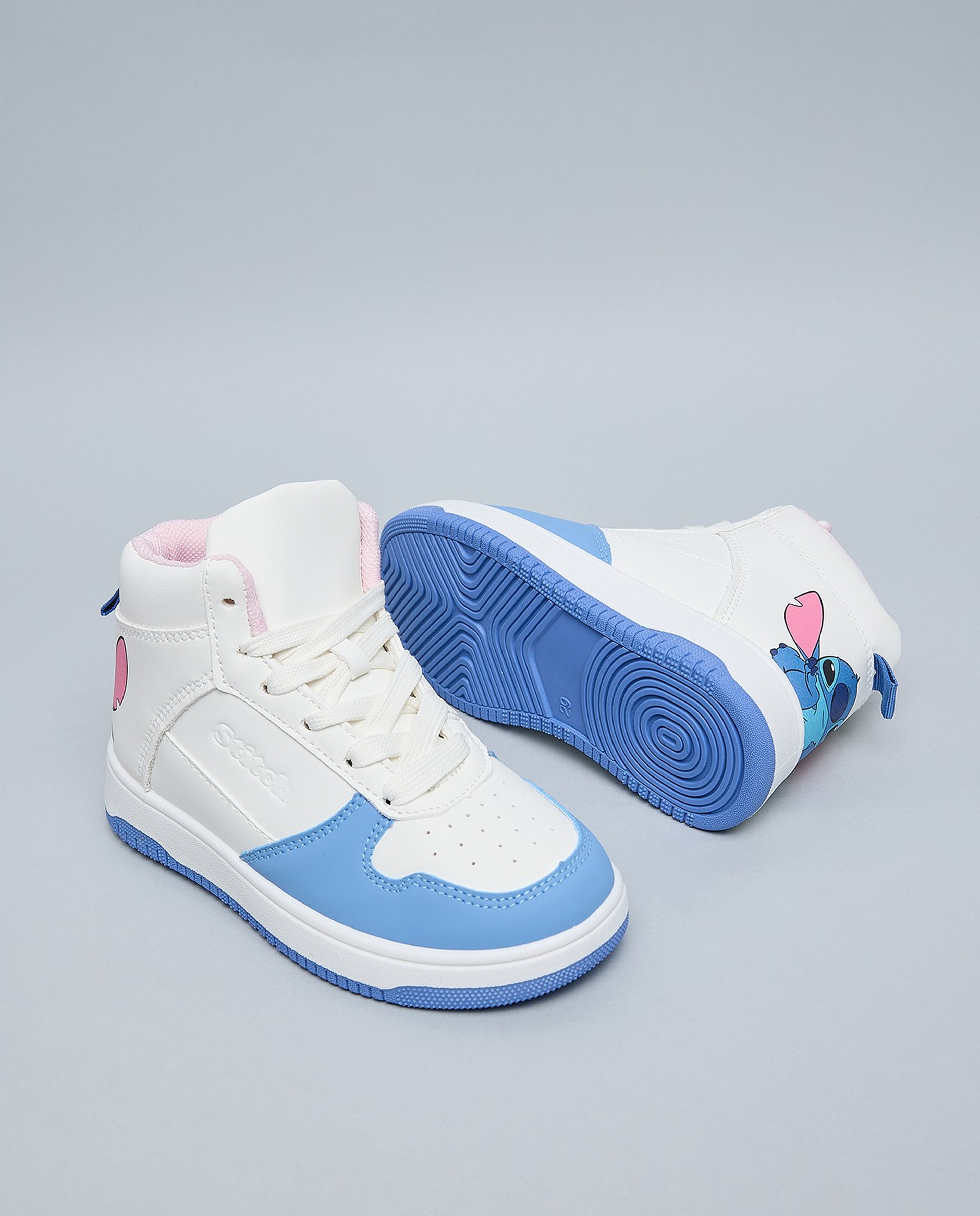 Stitch Printed Lace Up High Top Sneakers