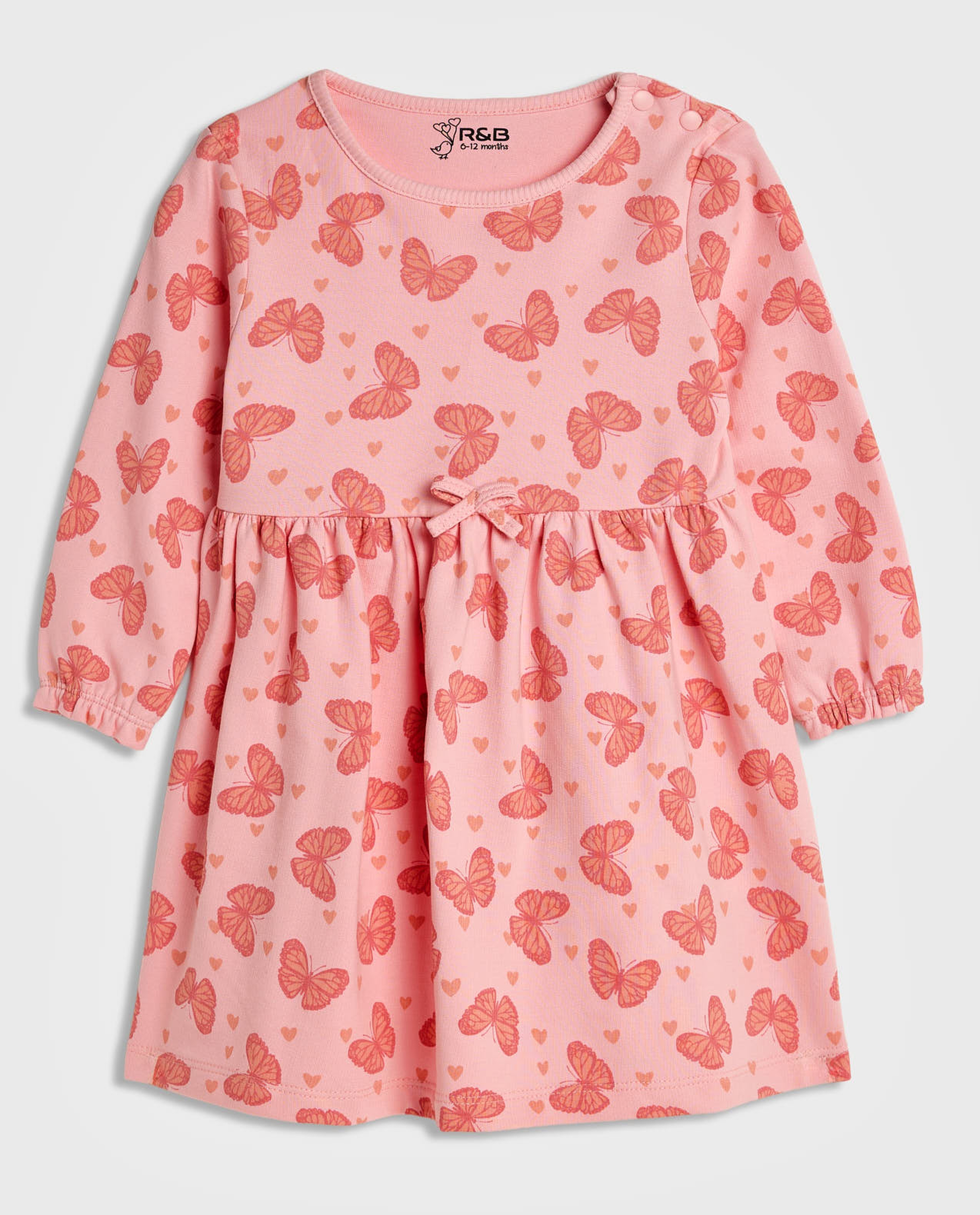 Printed Dress with Crew Neck and Long Sleeves