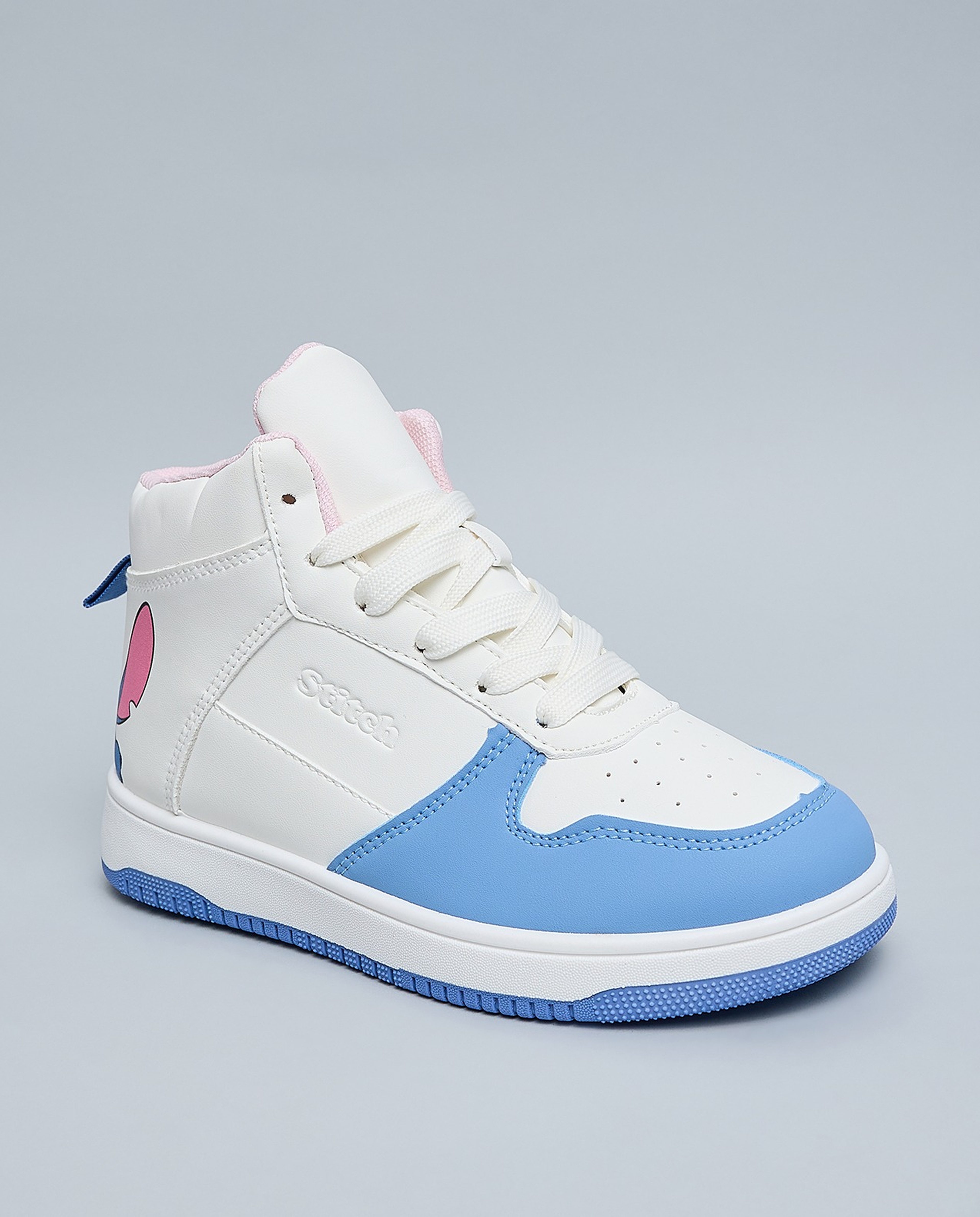 Stitch Printed Lace Up High Top Sneakers