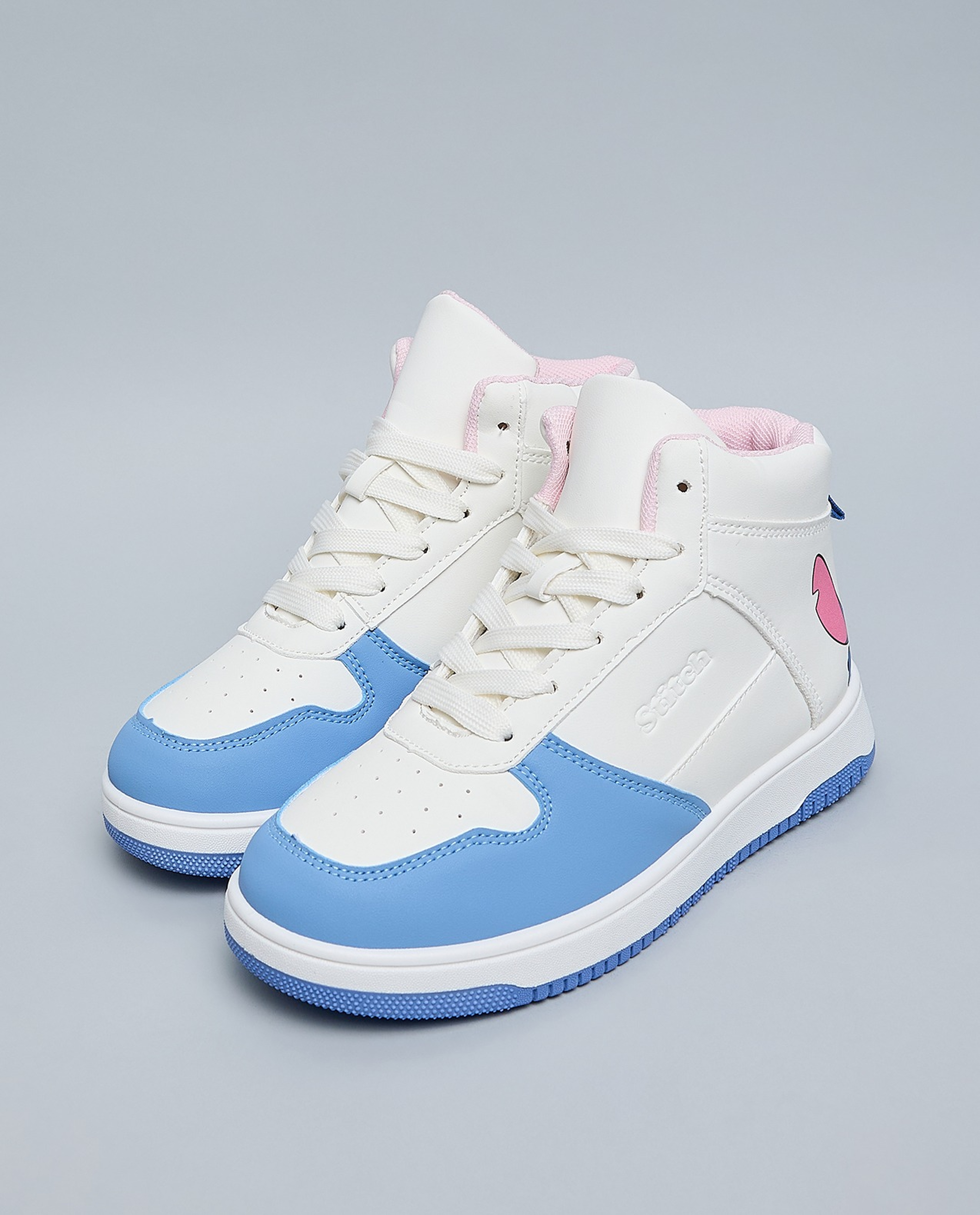 Stitch Printed Lace Up High Top Sneakers