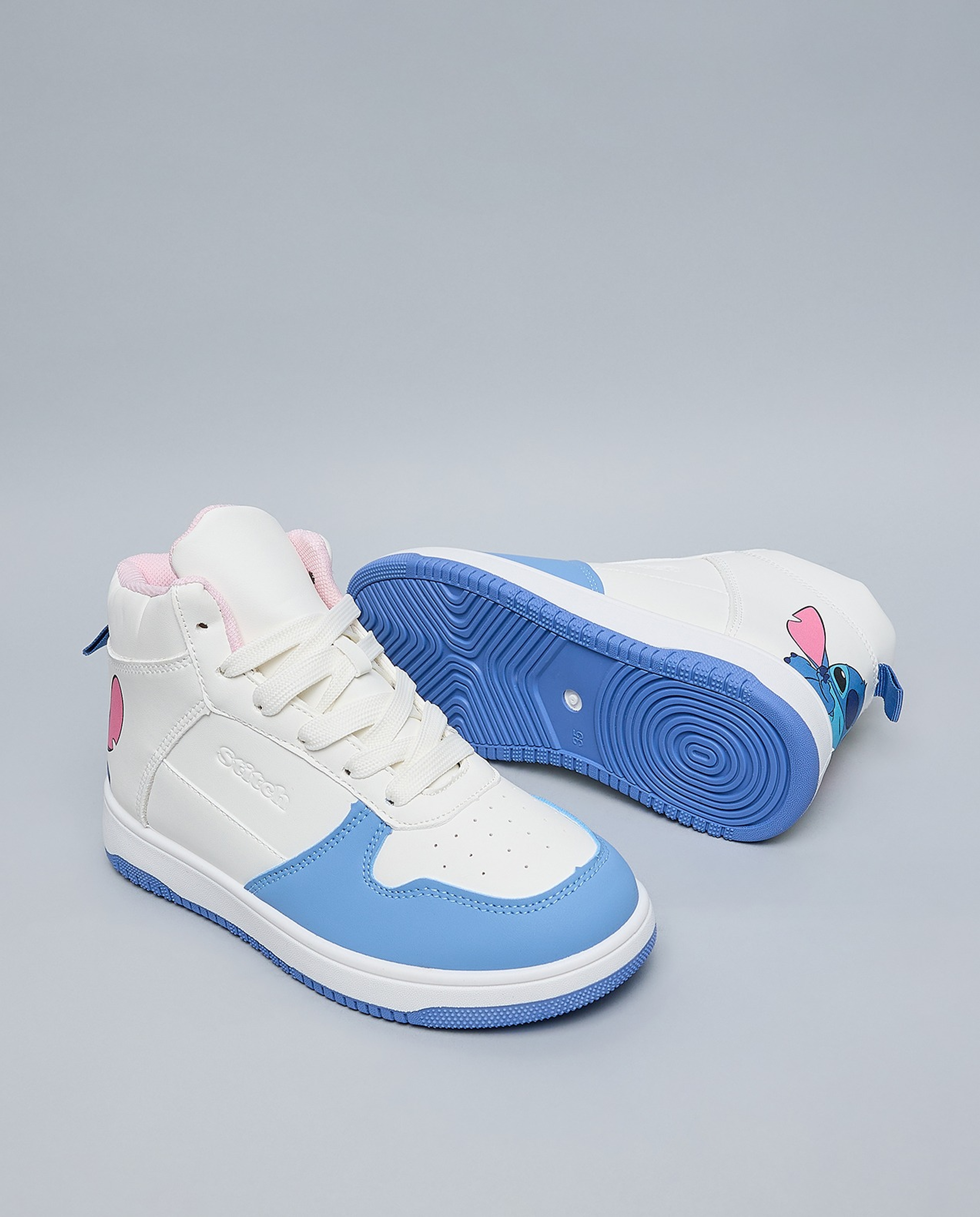 Stitch Printed Lace Up High Top Sneakers