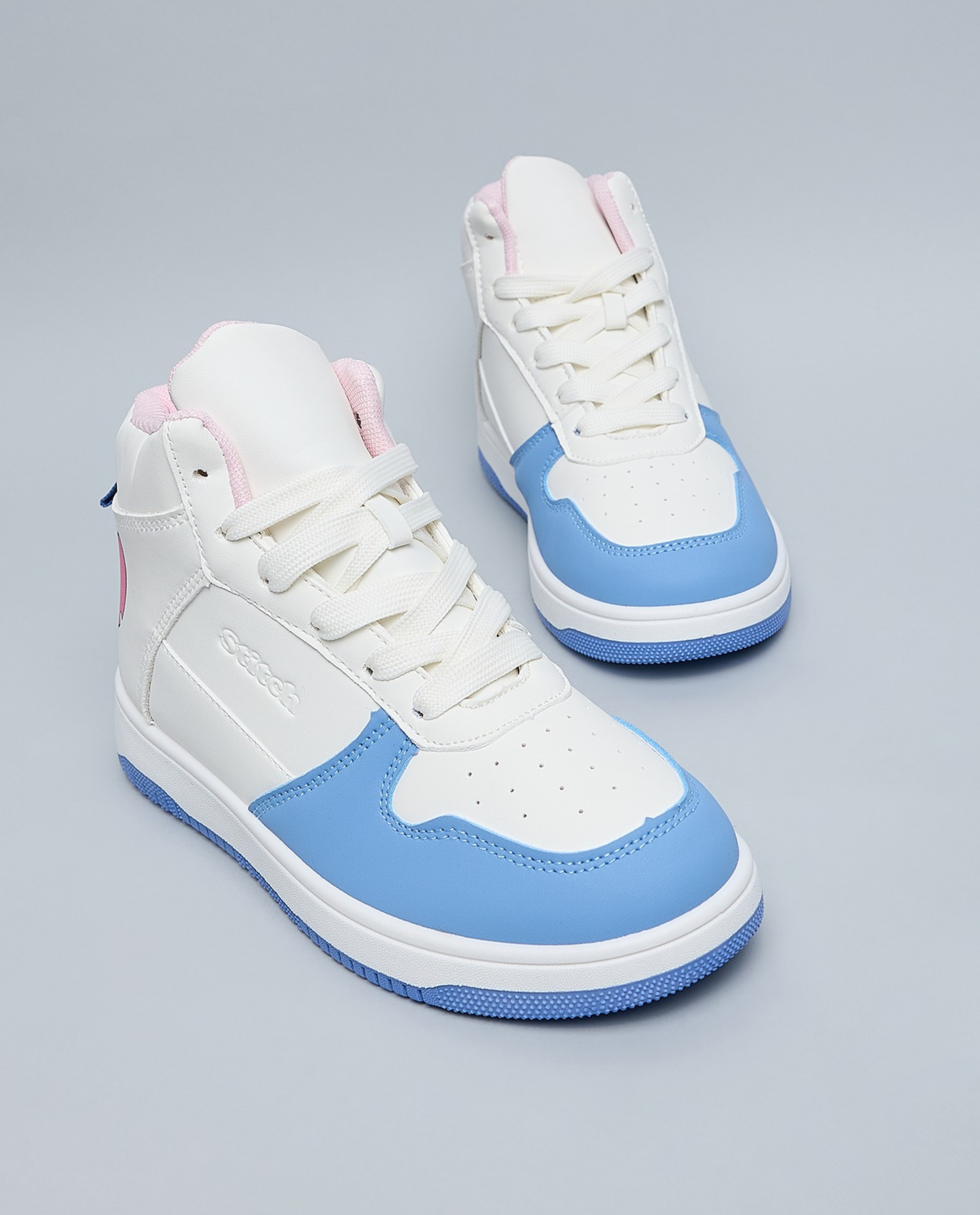 Stitch Printed Lace Up High Top Sneakers