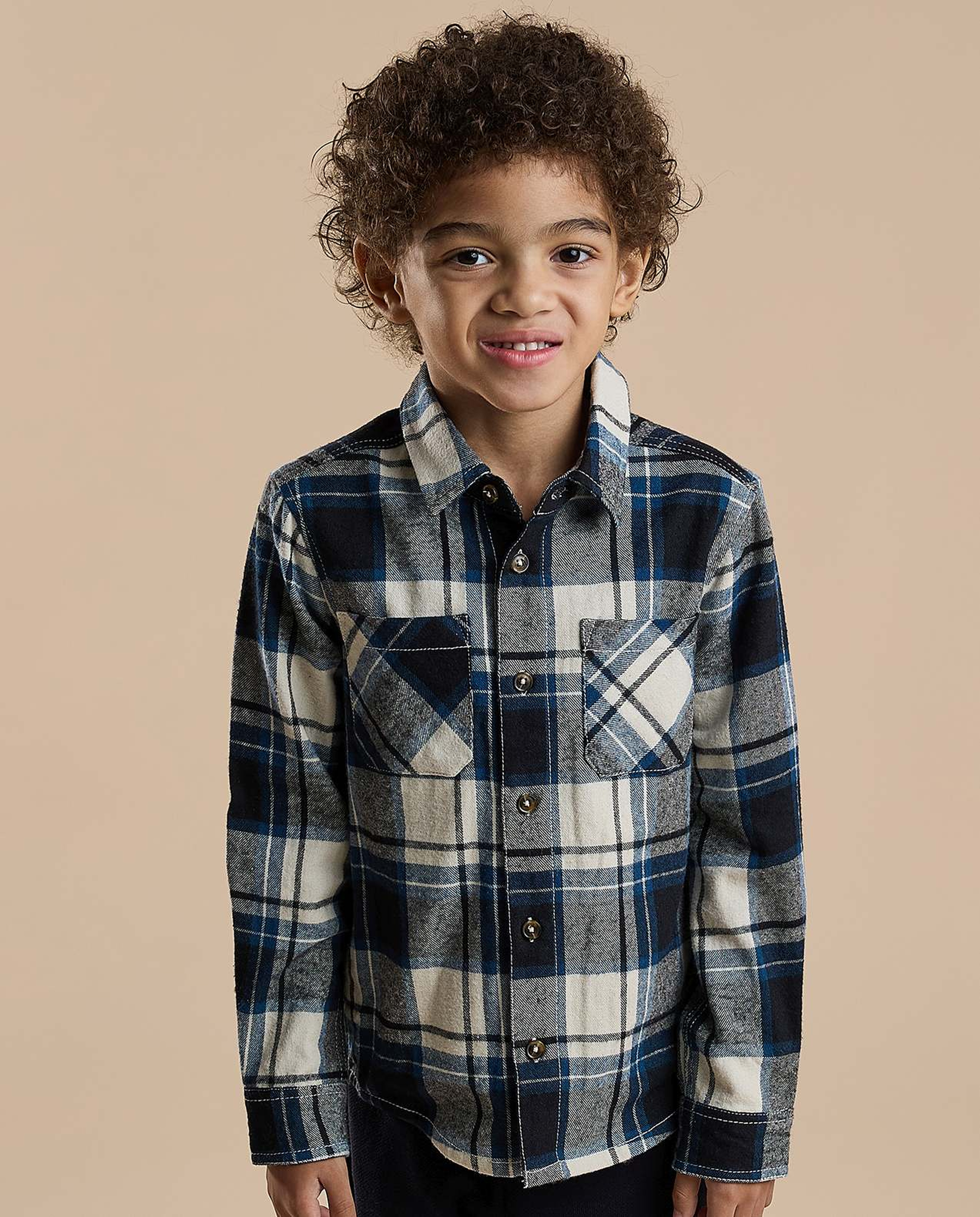 Plaid Shirt with Classic  Collar and Long Sleeves