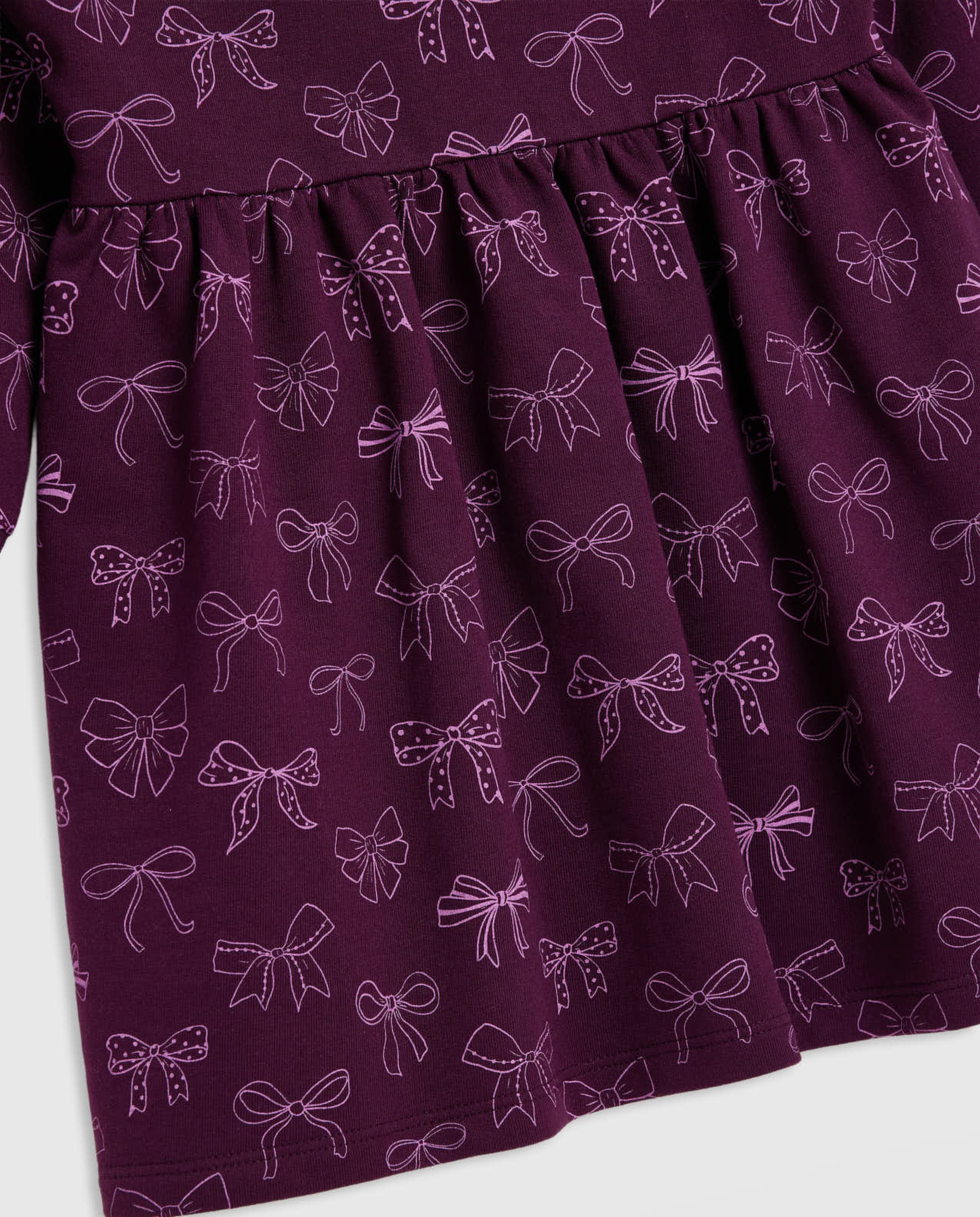 Printed Dress with Crew Neck and Long Sleeves