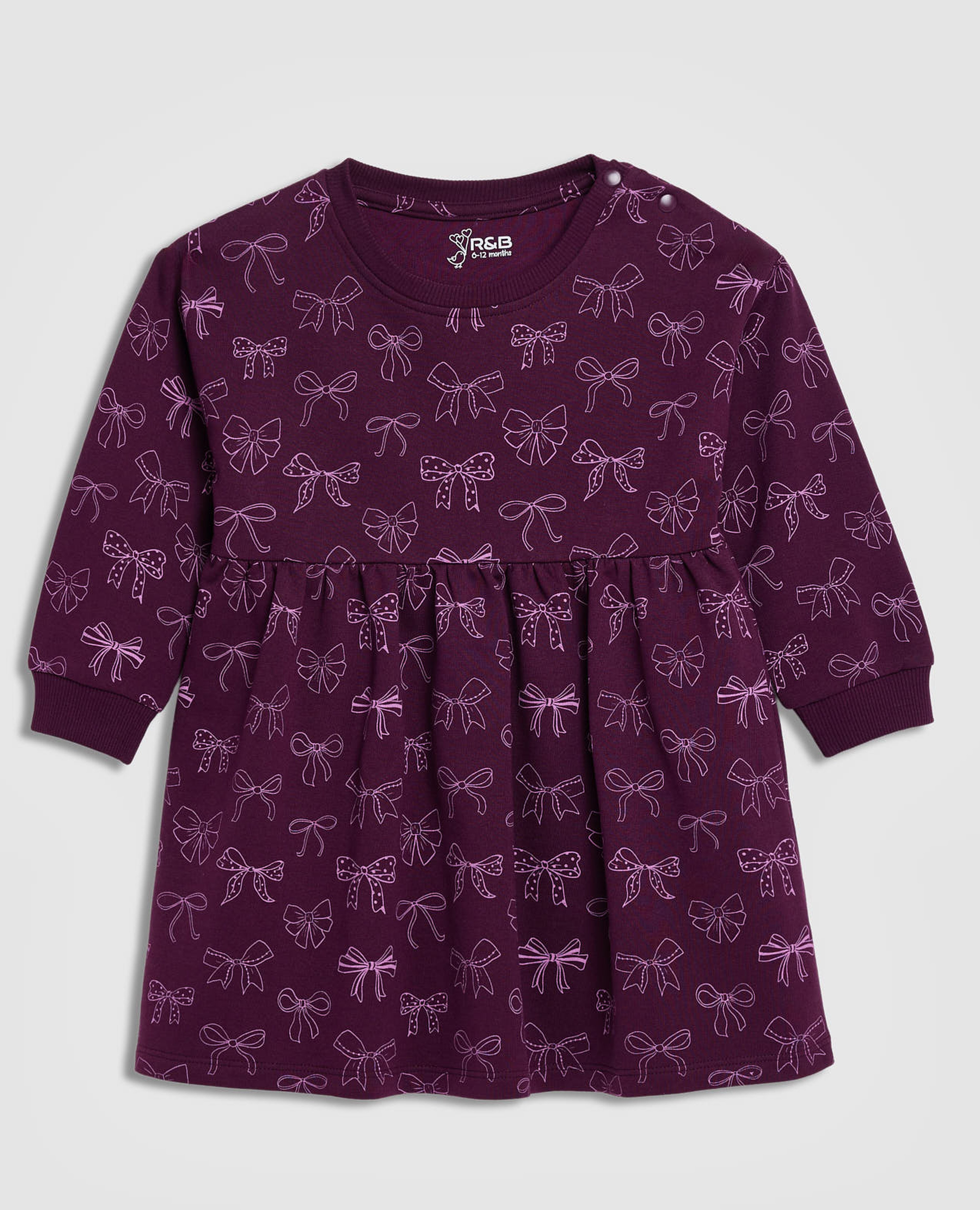 Printed Dress with Crew Neck and Long Sleeves