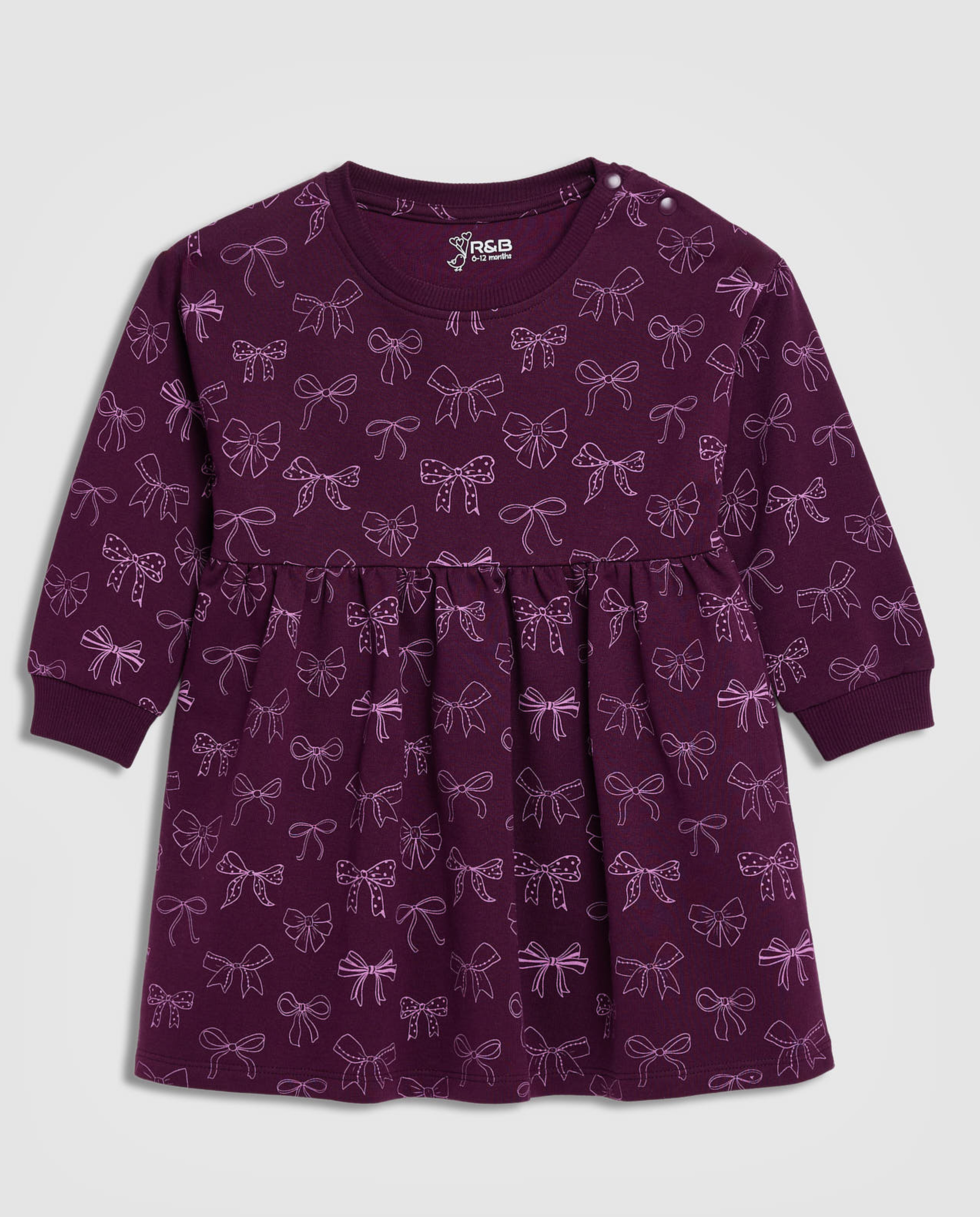 Printed Dress with Crew Neck and Long Sleeves