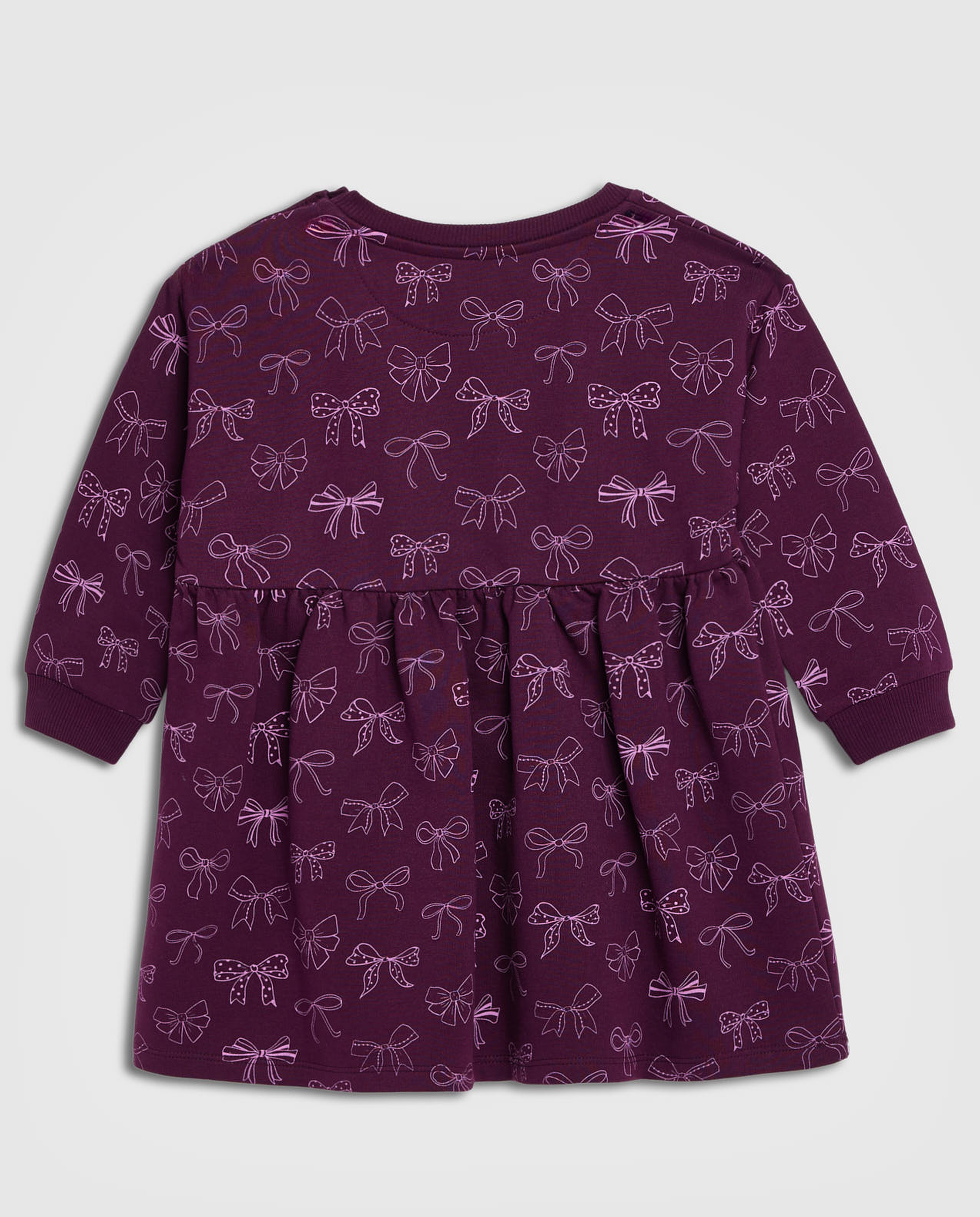 Printed Dress with Crew Neck and Long Sleeves