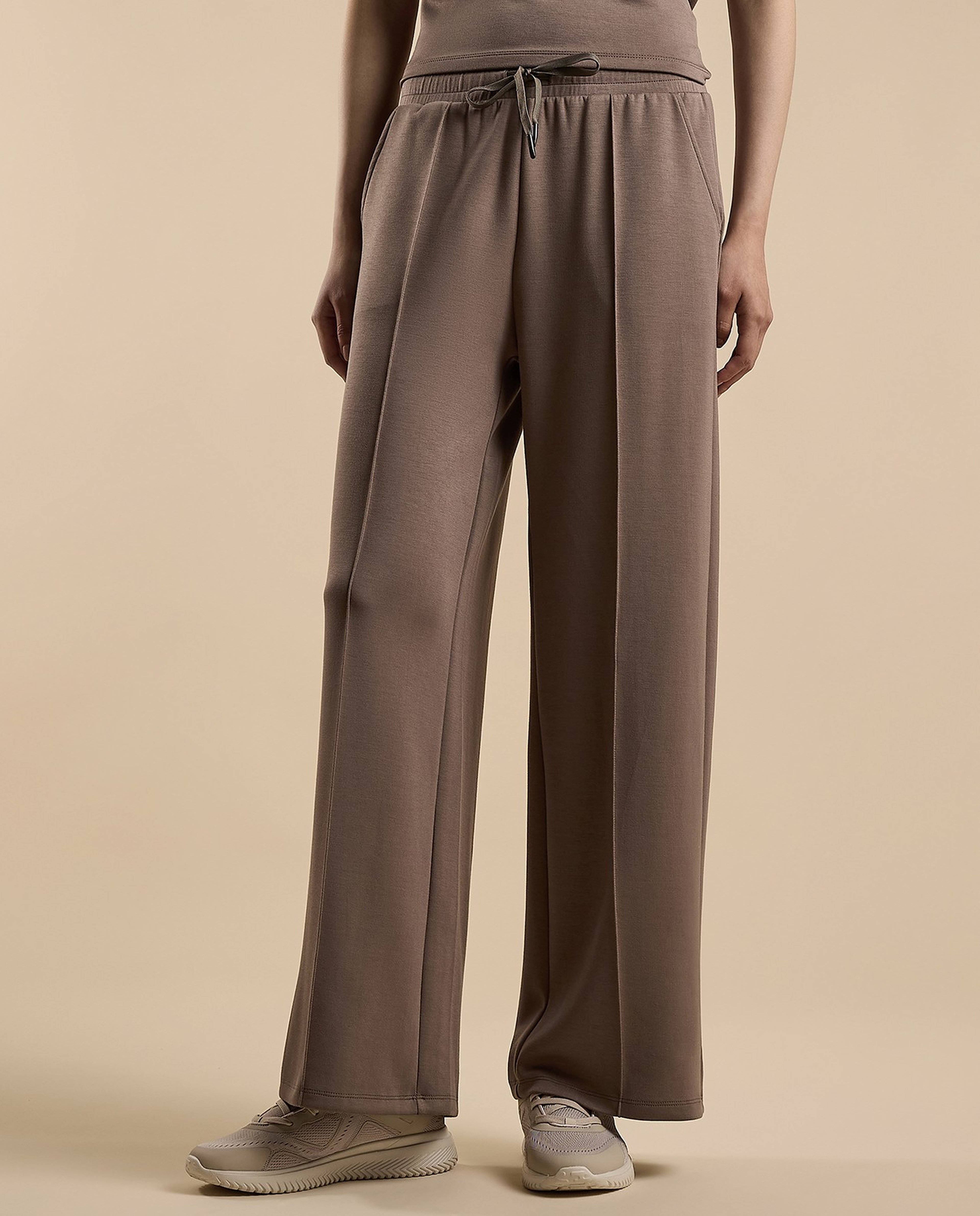 Solid Wide Leg Pants with Drawstring Waist