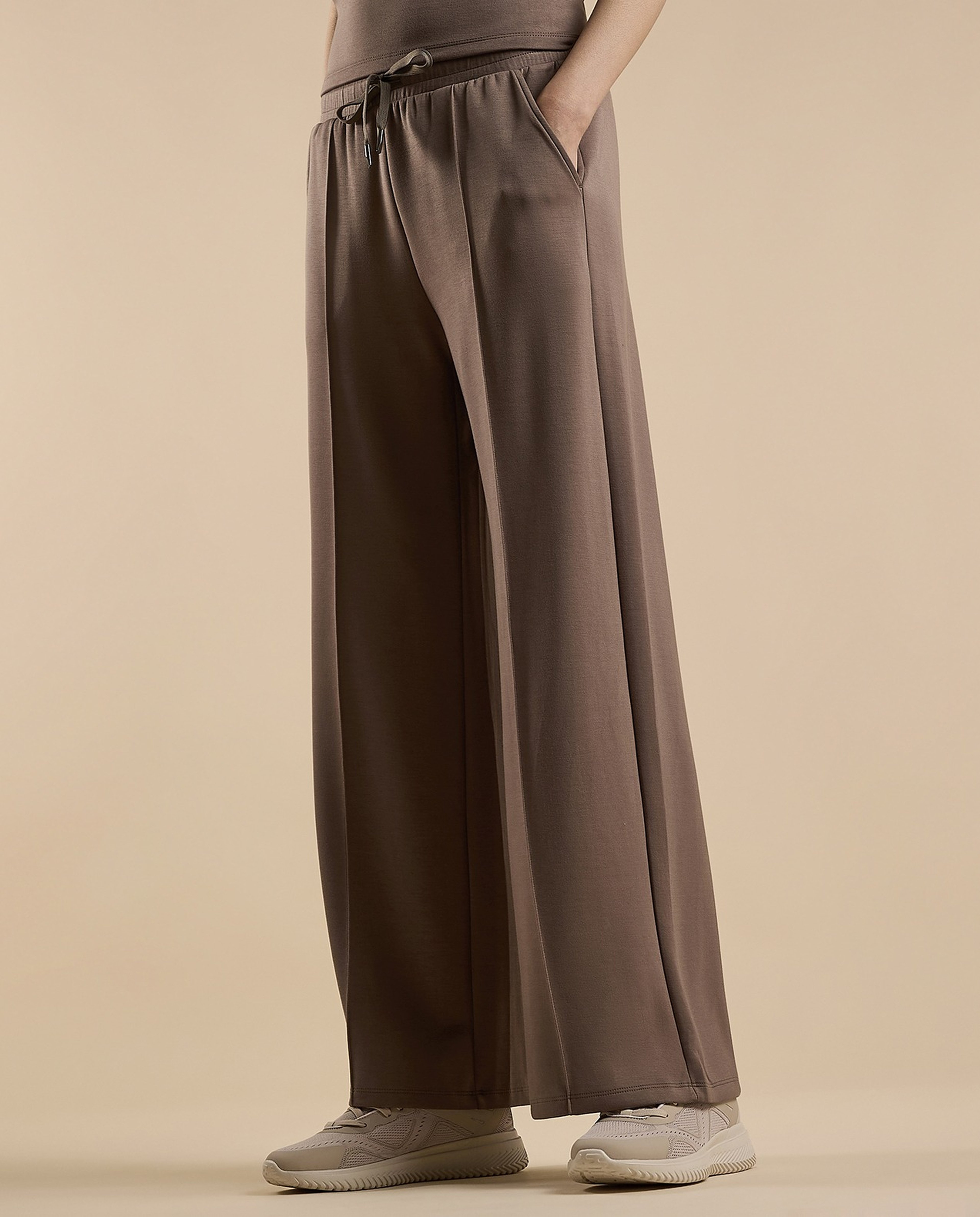Solid Wide Leg Pants with Drawstring Waist